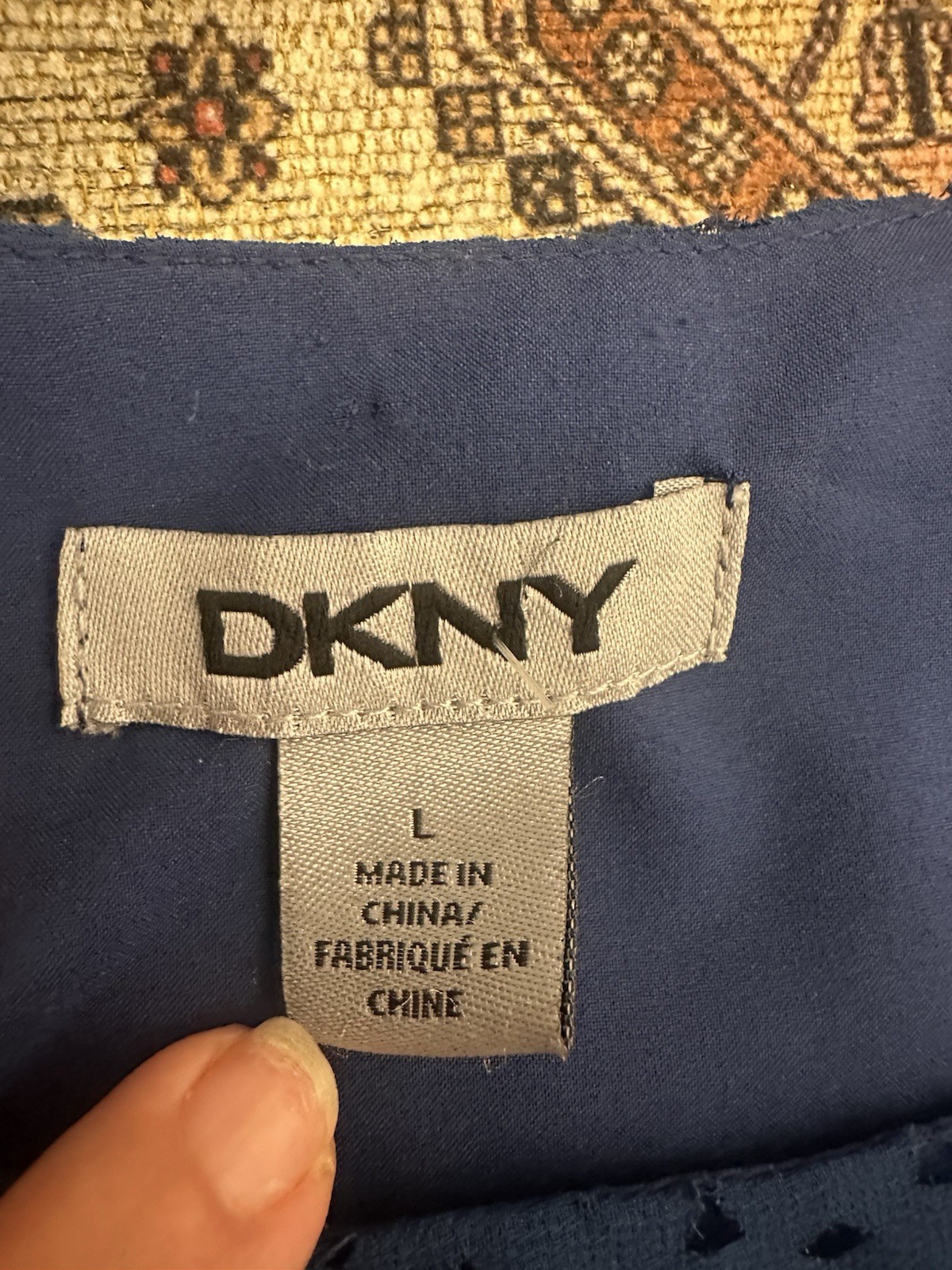 DKNY Blue Solid Chiffon Polyester A-Line Scoop Neck Lined Dress L