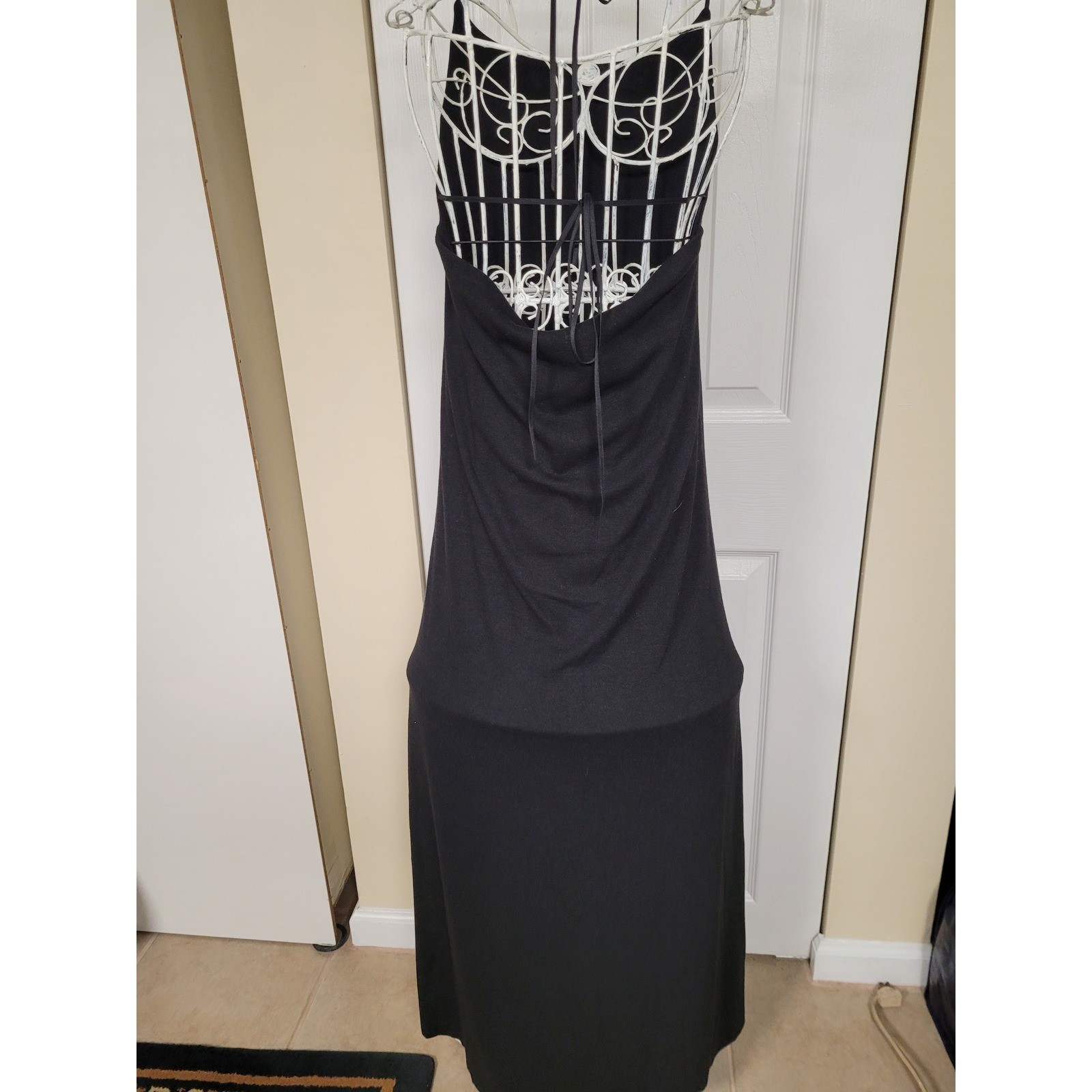 Black Backless Maxi Halter Dress Boho Tie Detail Stretch Ridifi Korea Size S