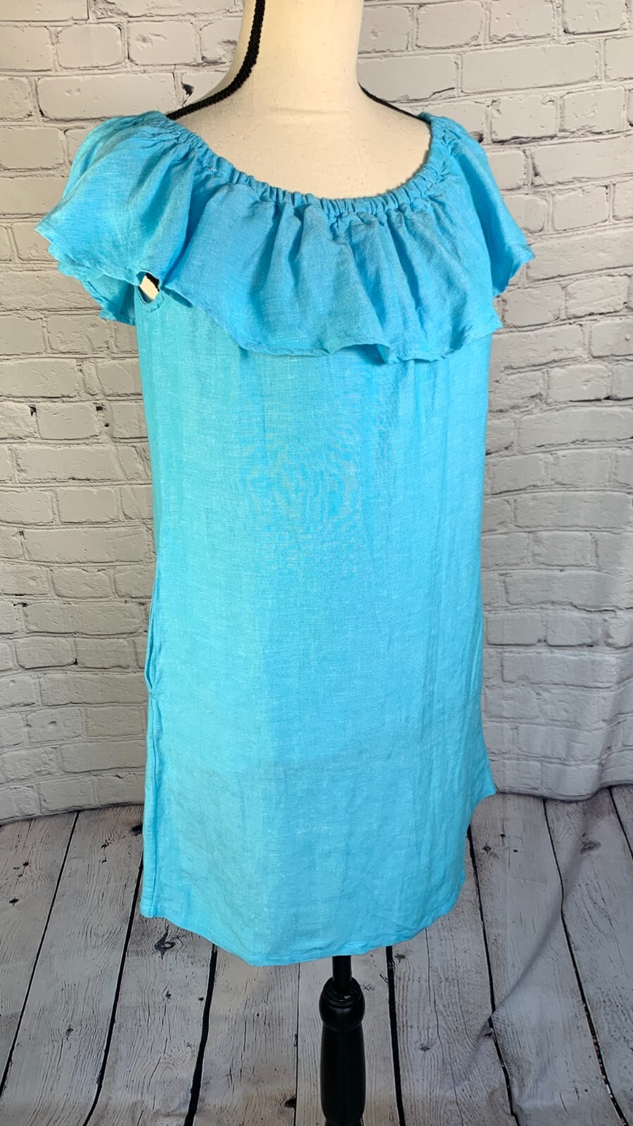 NEW Tommy Bahama Blue Linen Blend Off Shoulder Dress with Pockets Size XS