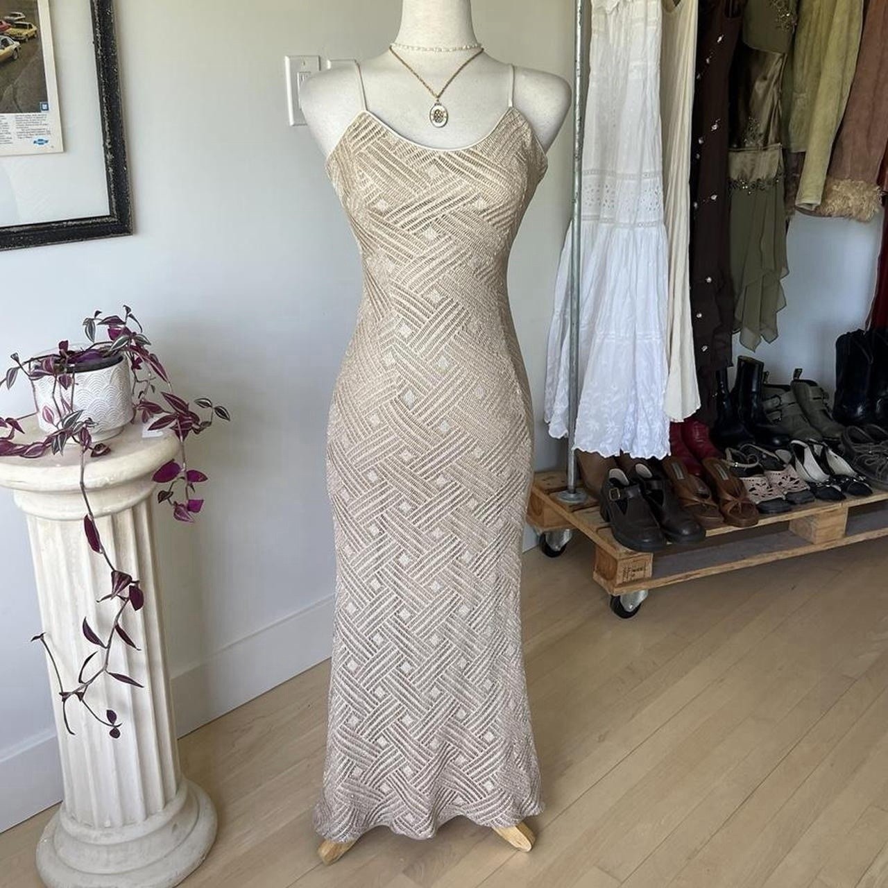 VTG Metallic Long Bodycon Formal Dress Women’s Small