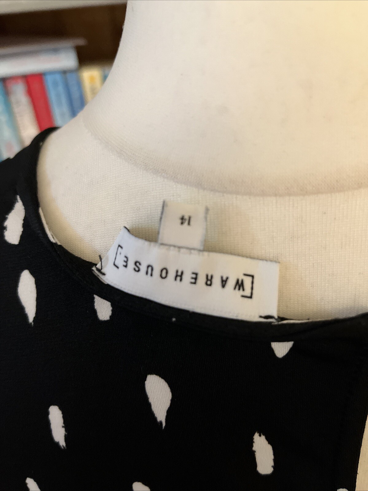 Warehouse Black Stretch Tie Detail Dress Size 14