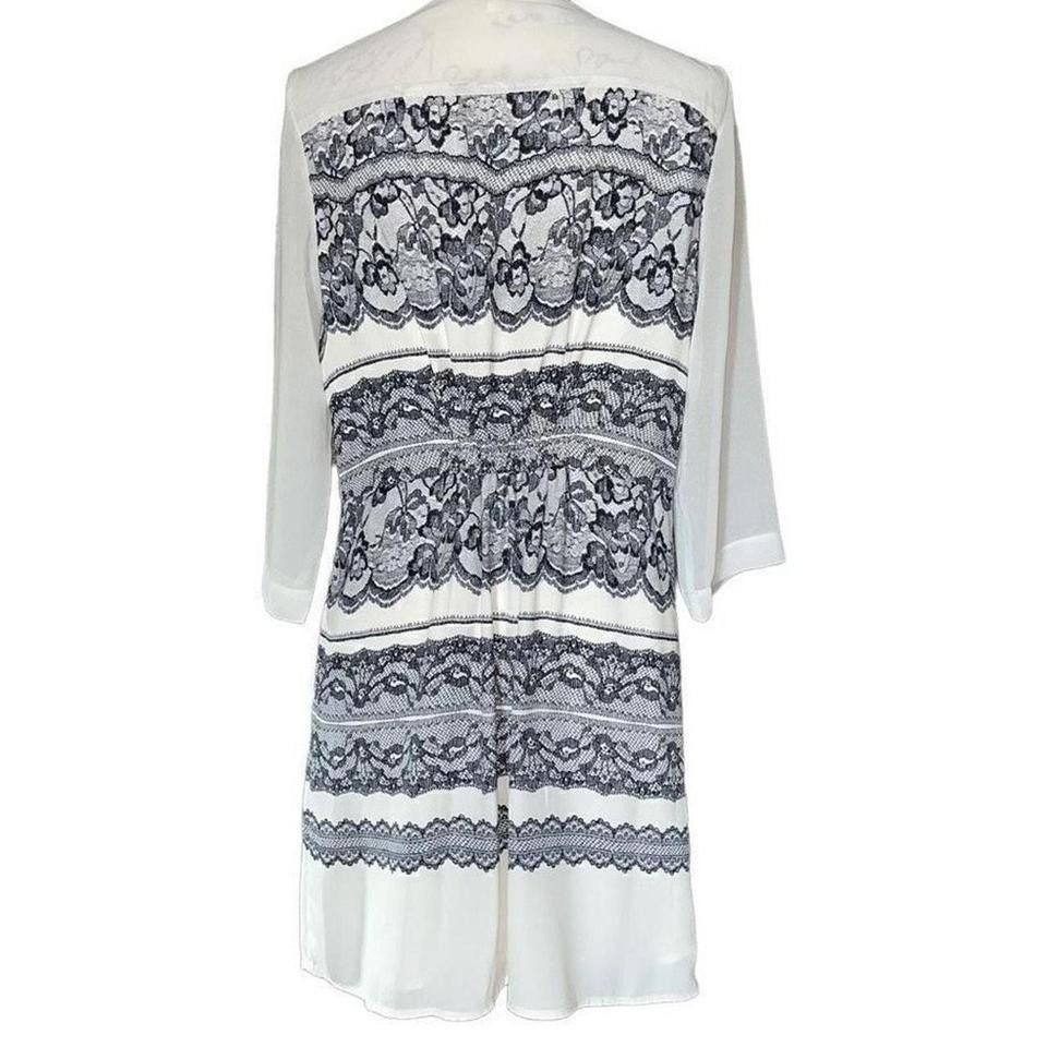 Under Skies Navy Blue Lace Print 3/4 Sleeve Tunic Dress Size M