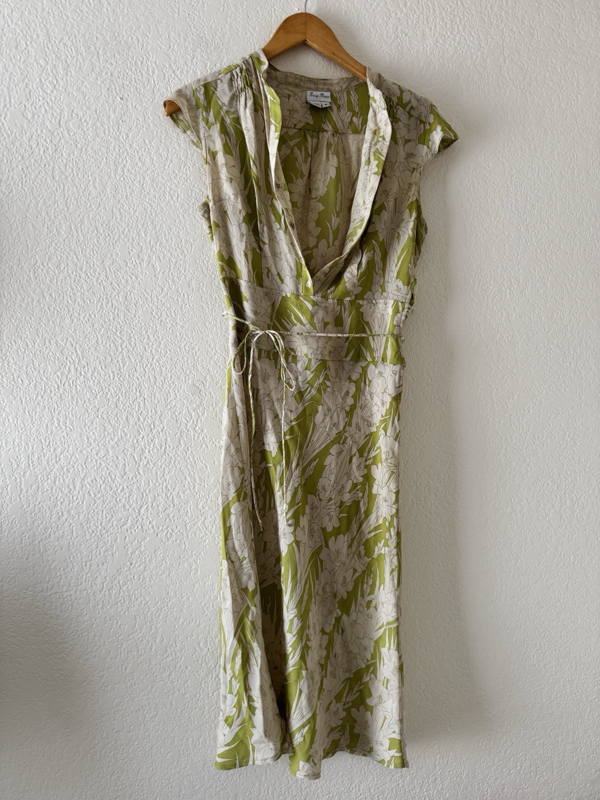 Vintage Tracy Reese 100% Silk Floral Wrap Dress Green Size 6
