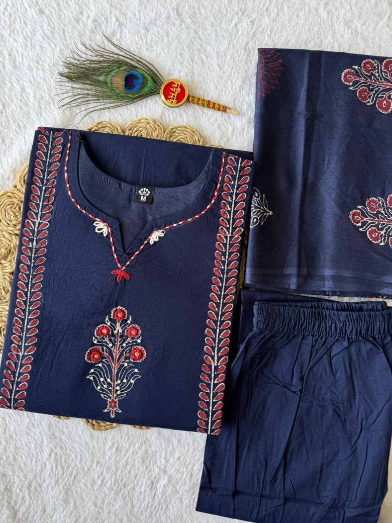 Khadi Cotton Beautiful Kurti Set Dress Women Designer Kurta Pant Dupatta Set