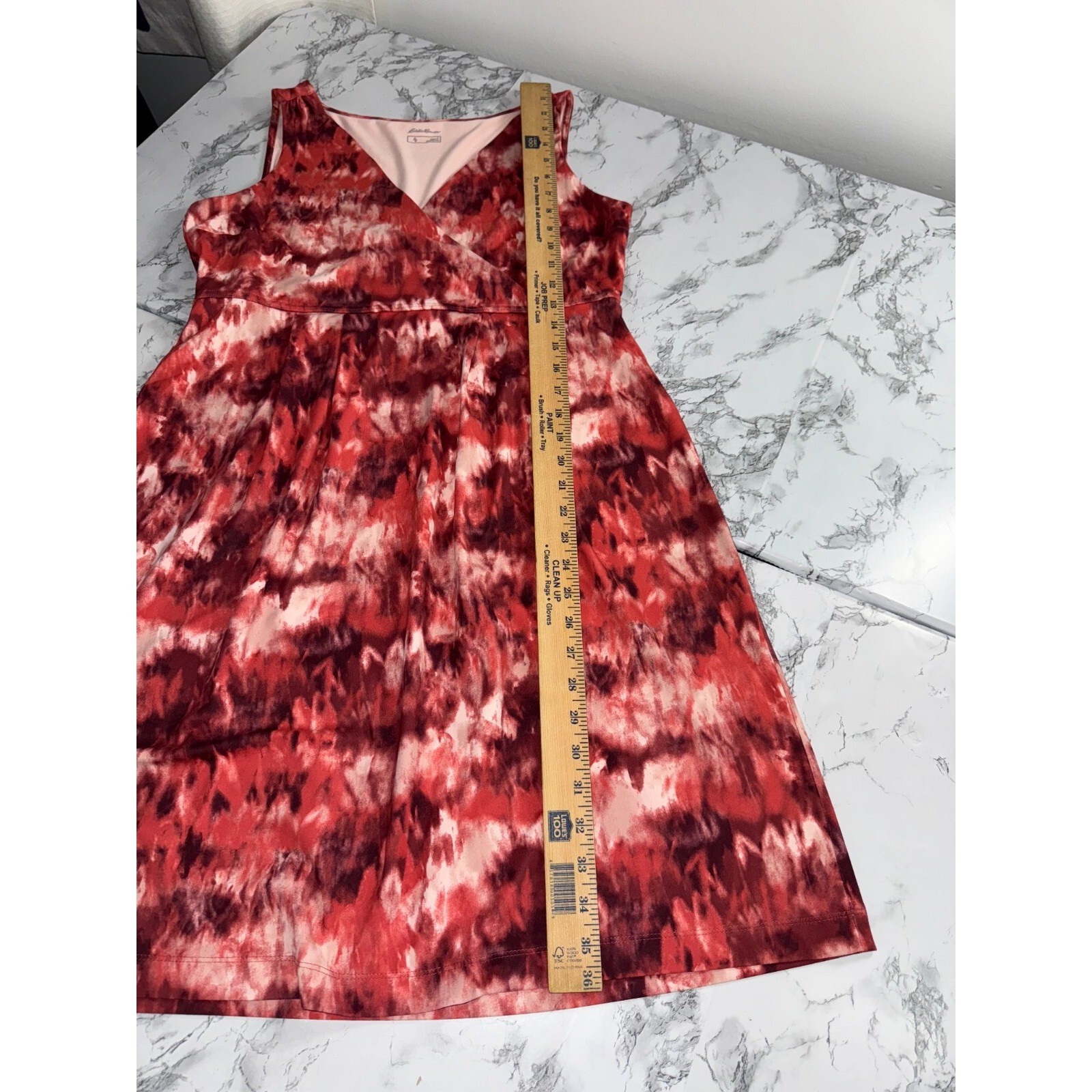 Eddie Bauer Travex Aster Surplice Dress Red Tie Dye Knee Length Size Large