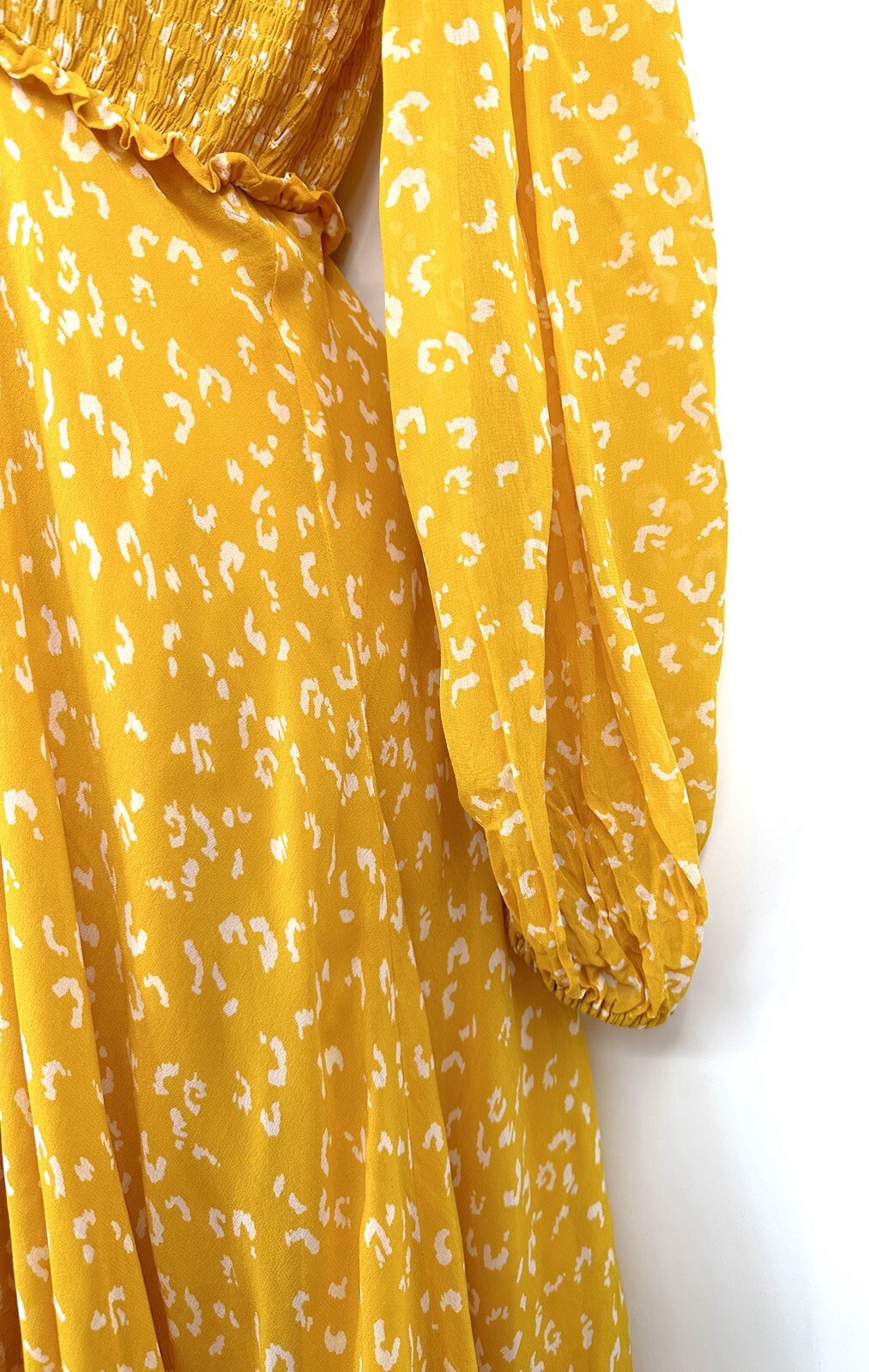 Ghost London Margaux Leopard-Print Dress Sun Yellow Midi Dress Size XS