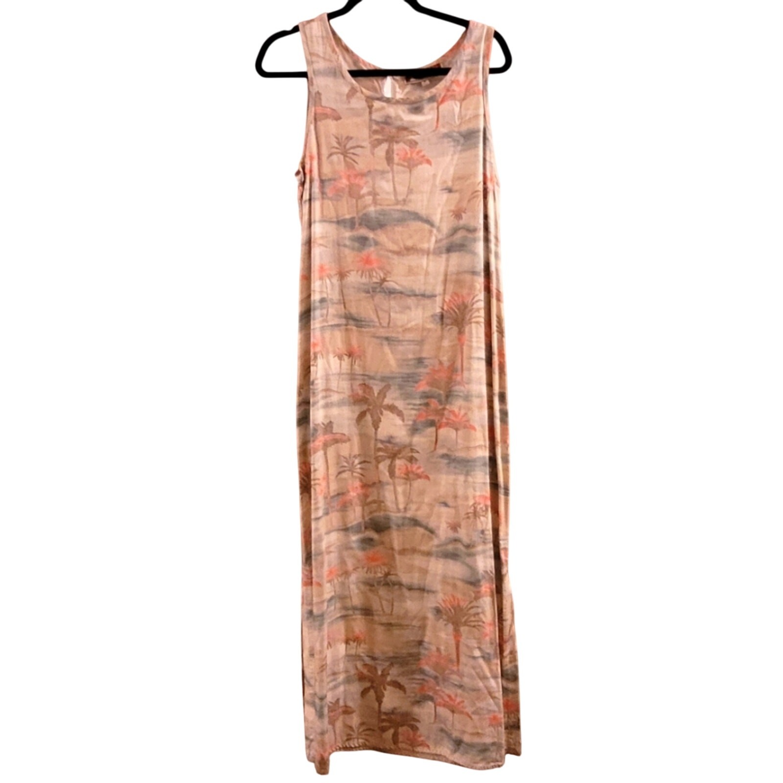 Vtg Caribbean Joe Tropical Sleeveless Maxi Dress Size M Beachy Cruise Vacation