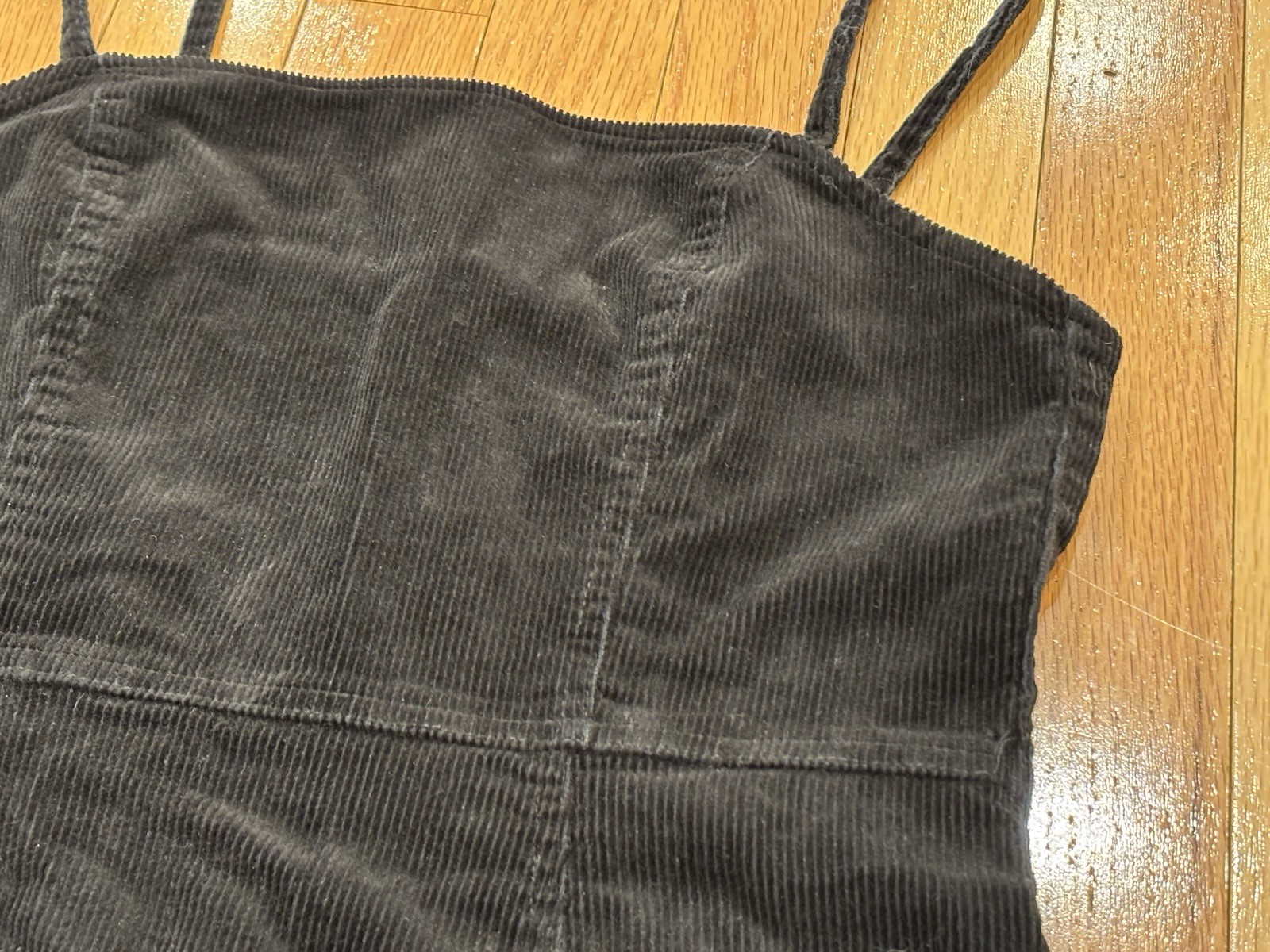 H&M Black Corduroy Mini Dress Womens Medium Spaghetti Strap Bodycon Zip