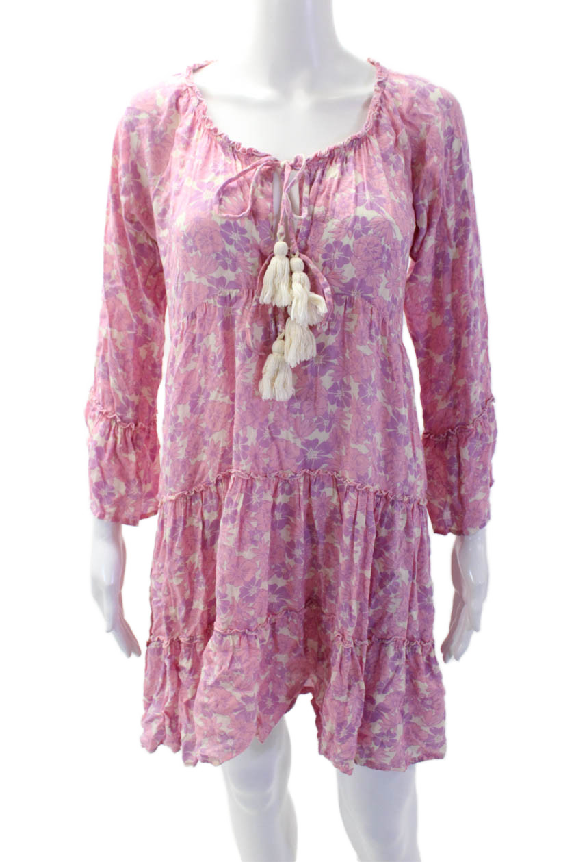 Cool Change Womens Kaftan Dress Pink Floral Knee Length Rayon Size S