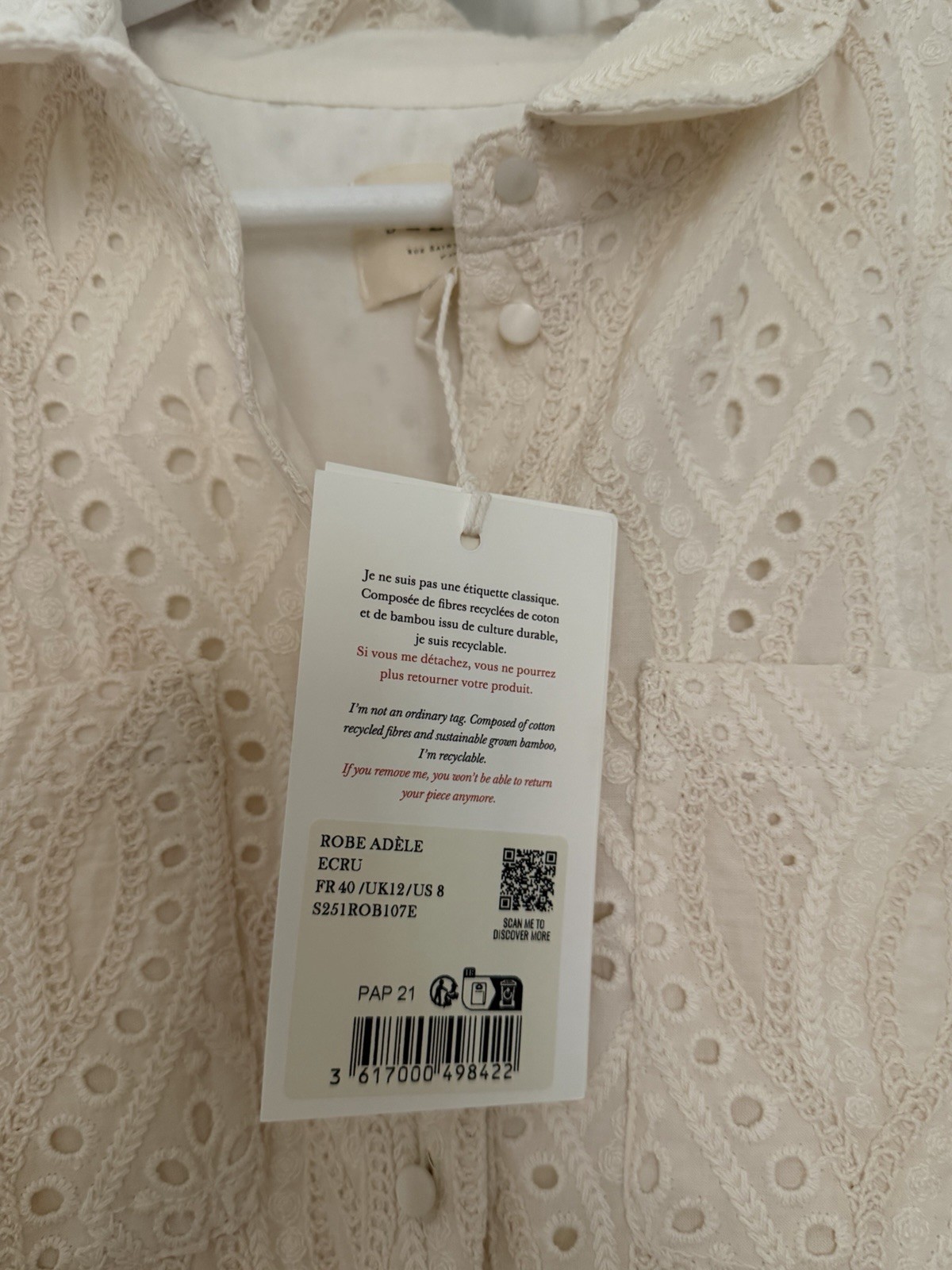 NWT SEZANE ADELE Lace long Summer White Dress Size US 8 EU 40