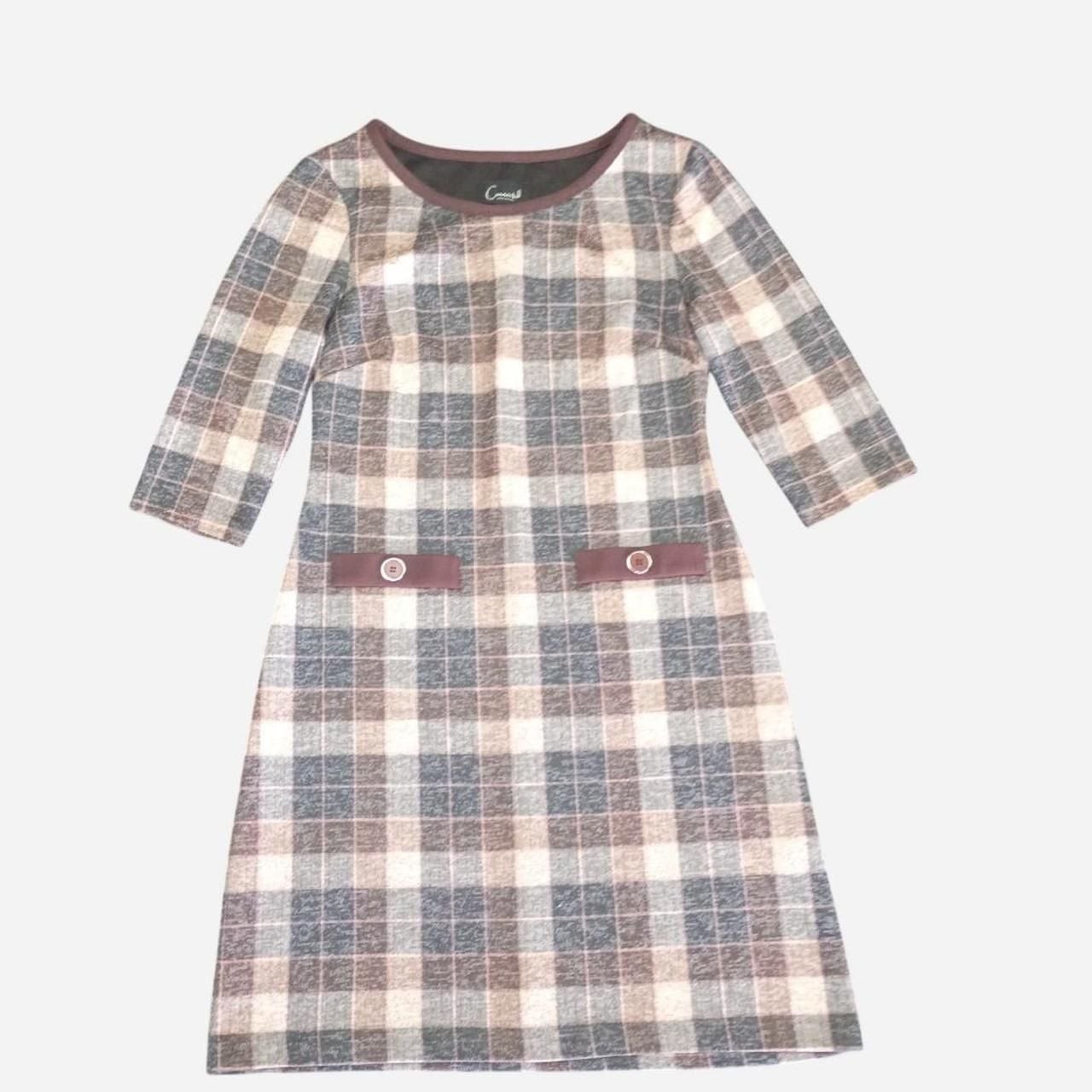 Connected Apparel Plaid Shift Dress Brown Multi Size 4