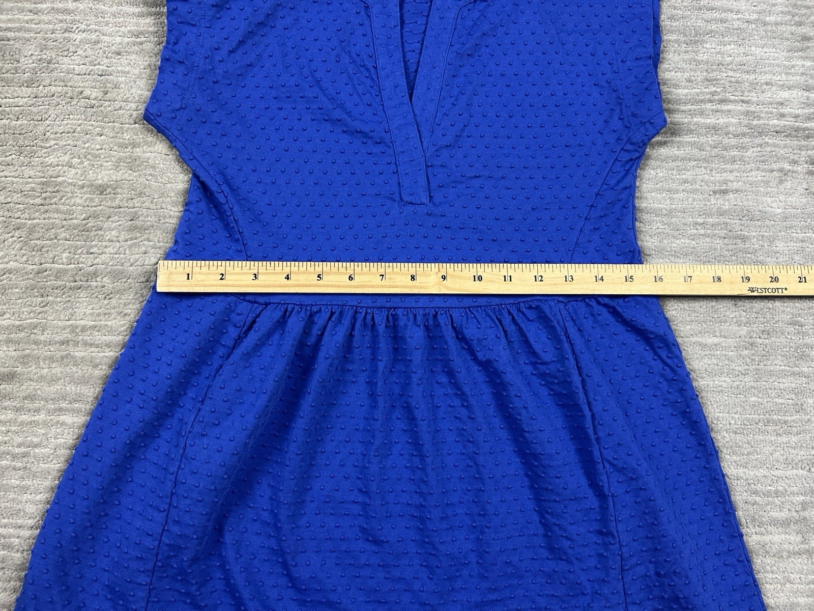 Loft Dress Womens XSP Blue V-Neck Mini Cotton Blend Textured Casual