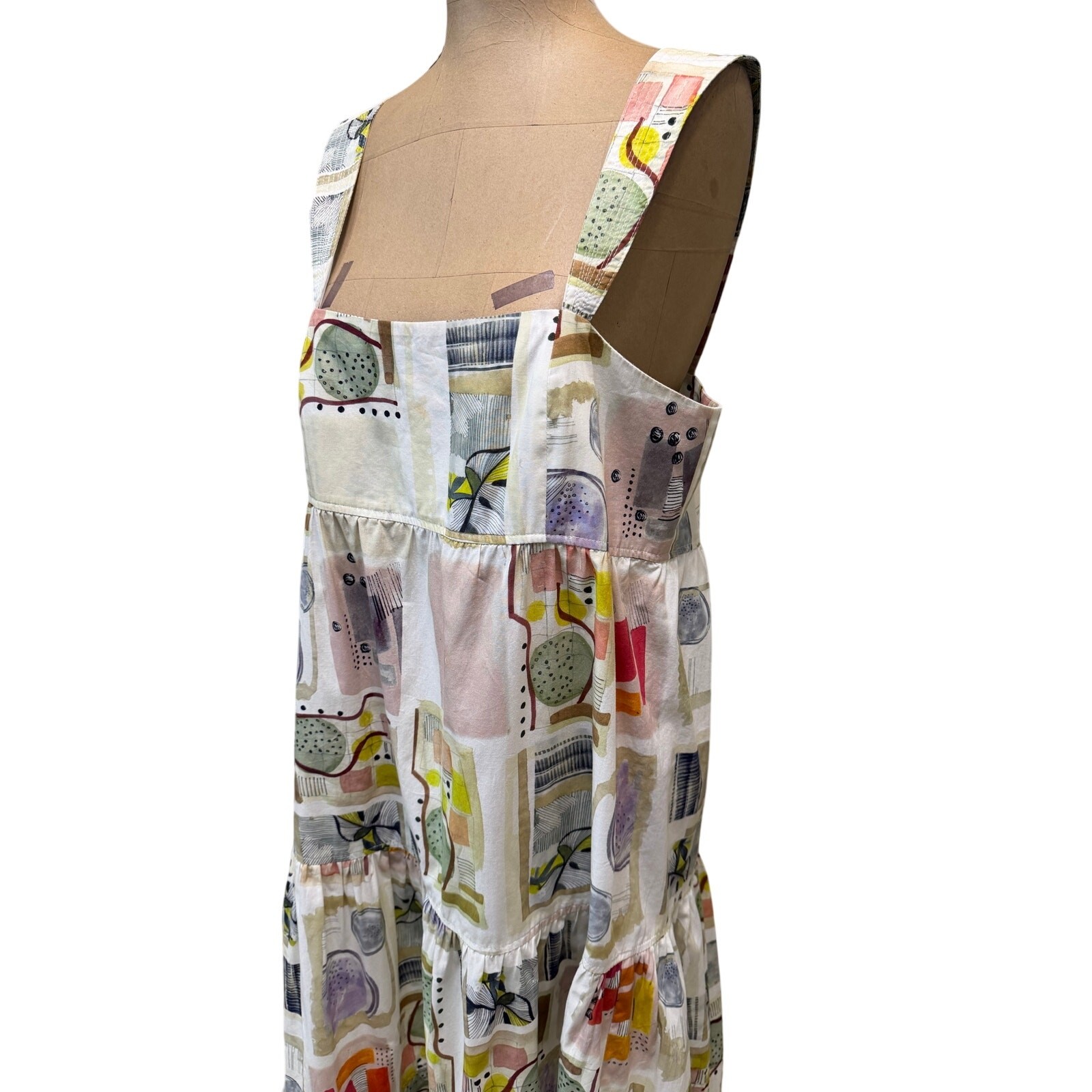 Hunter Bell Maxi Dress Poppy Cotton Square Neckline Tiered Body Large