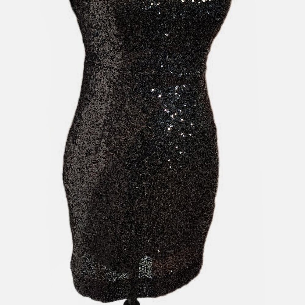 Lulus Black Sequin Mini Dress Tank Dress Small LBD Party Cocktail Shimmer Fairy