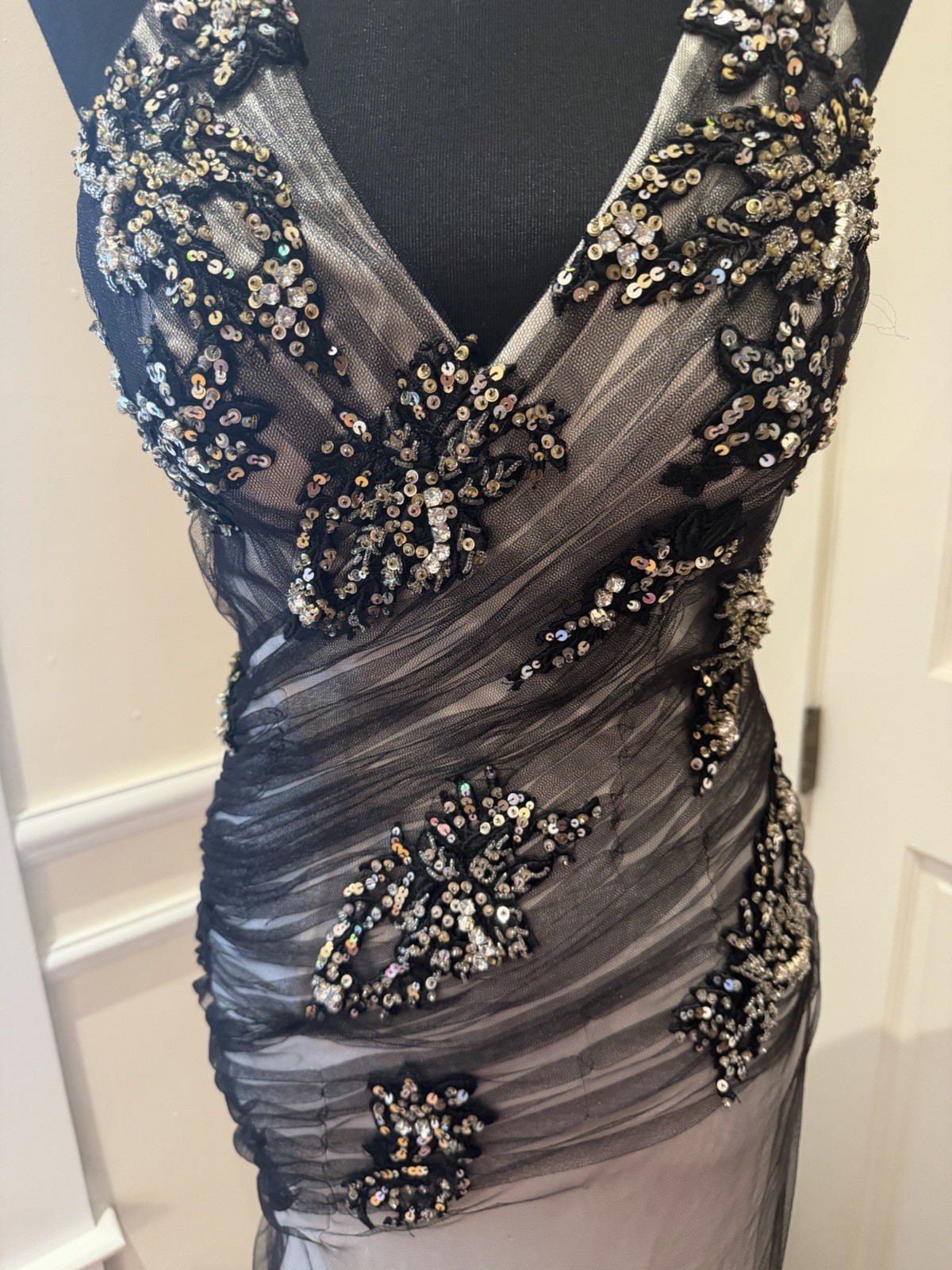 Vintage Cassandra Stone Black And Gray Evening Gown