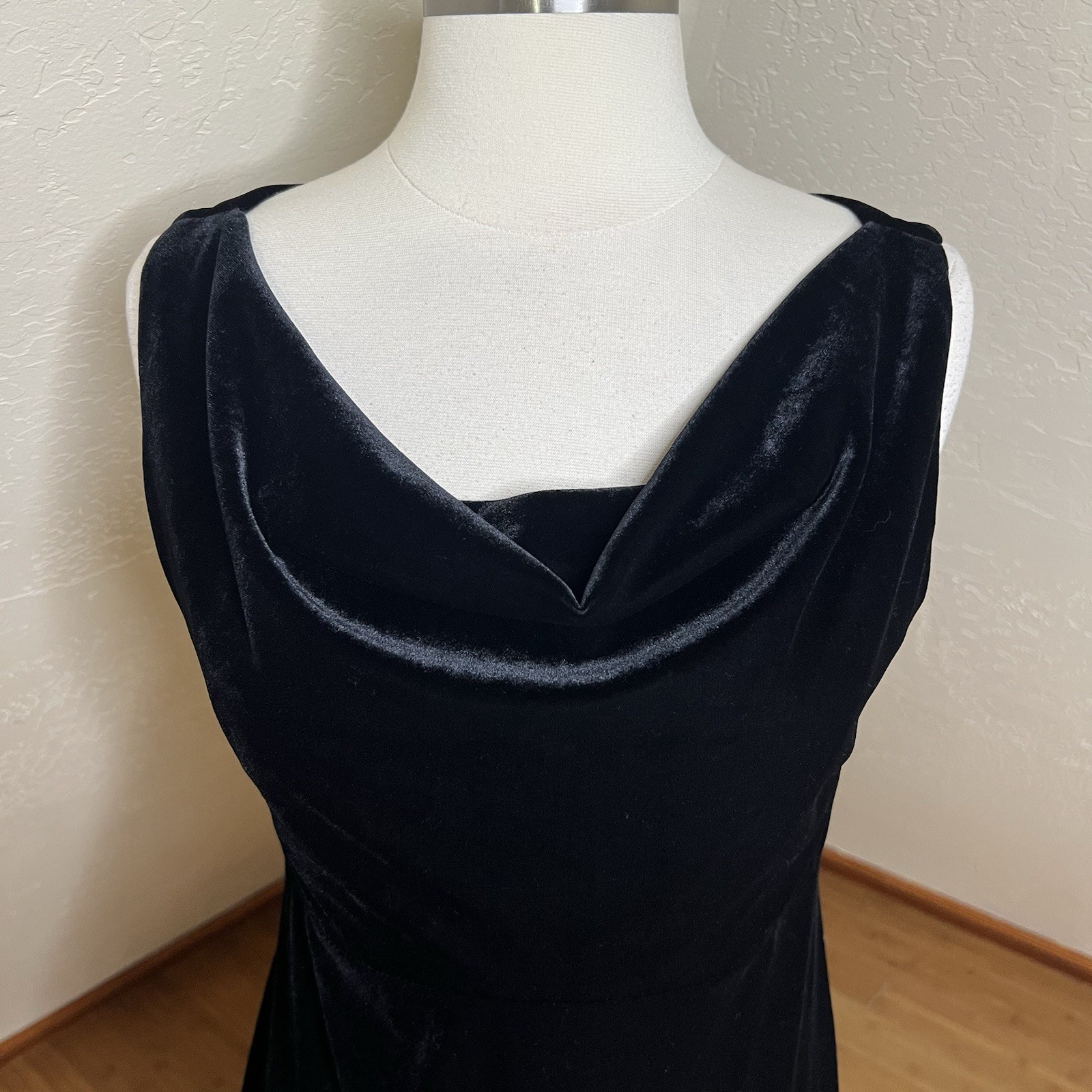 Vintage 90s Hillard Hanson Black Velvet Cowl Neck Maxi Dress M Whimsigoth Goth