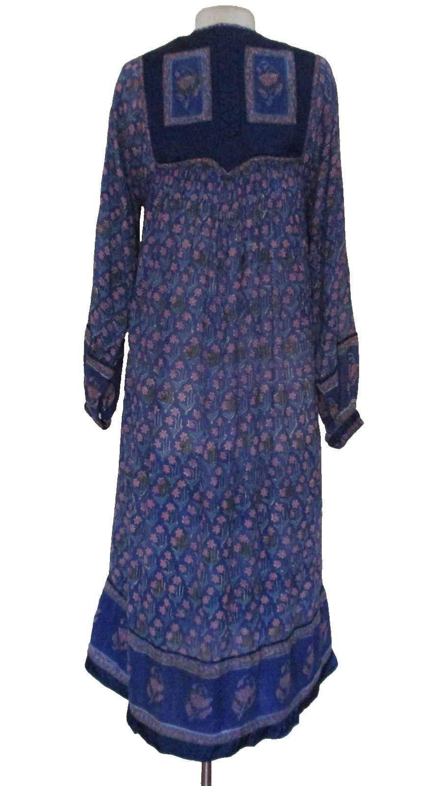 Vintage 70s Her Excellency INDIA Cotton Block Print Hippy Peasant DRESS S Women