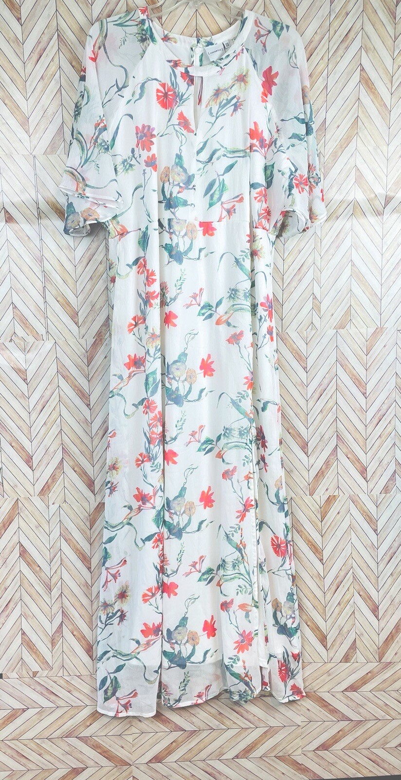 Junarose Dress Size 16 Women Short Sleeve White Floral Long Maxi