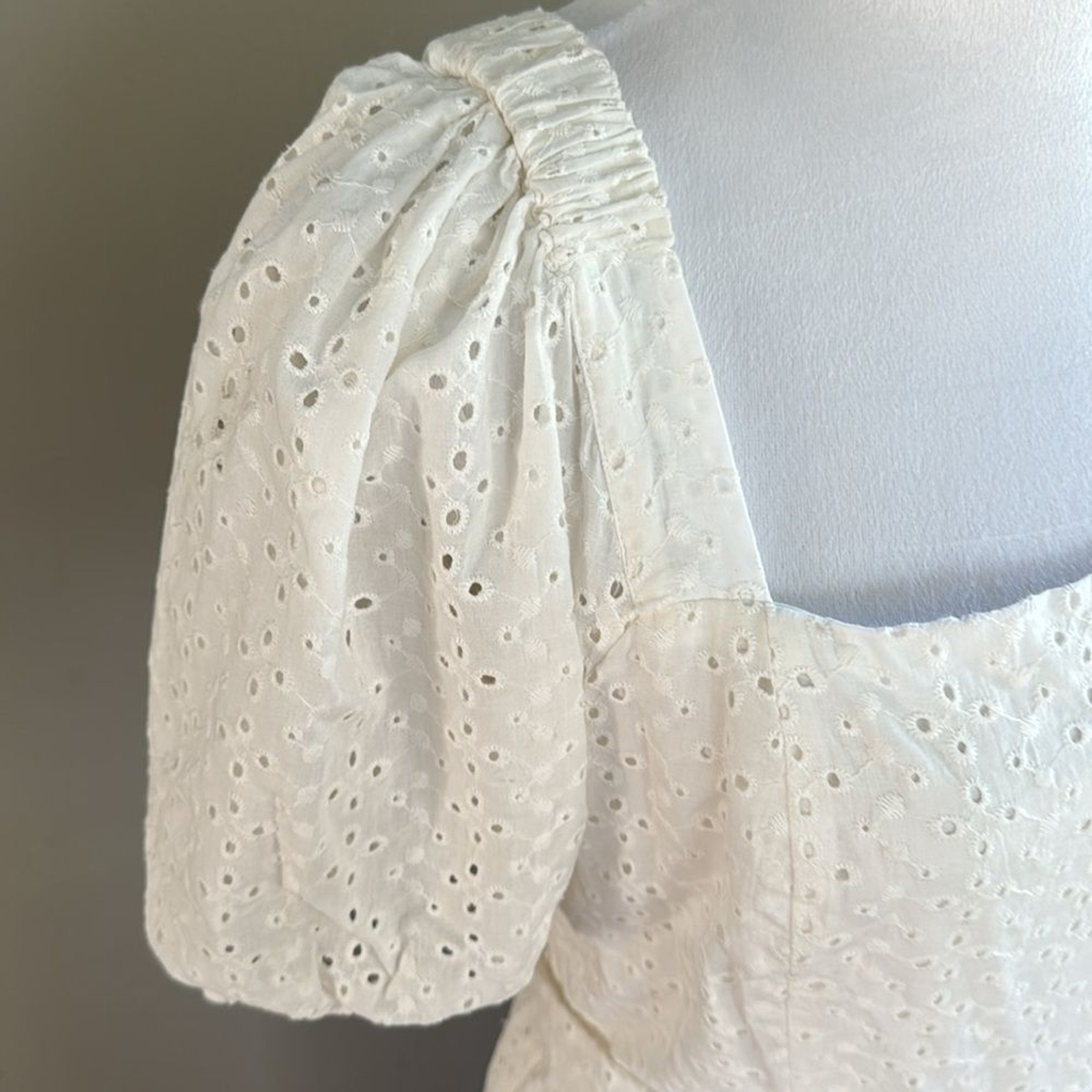 Draper James RSVP Eyelet Squareneck White Tiered Hem Midi Dress Size L
