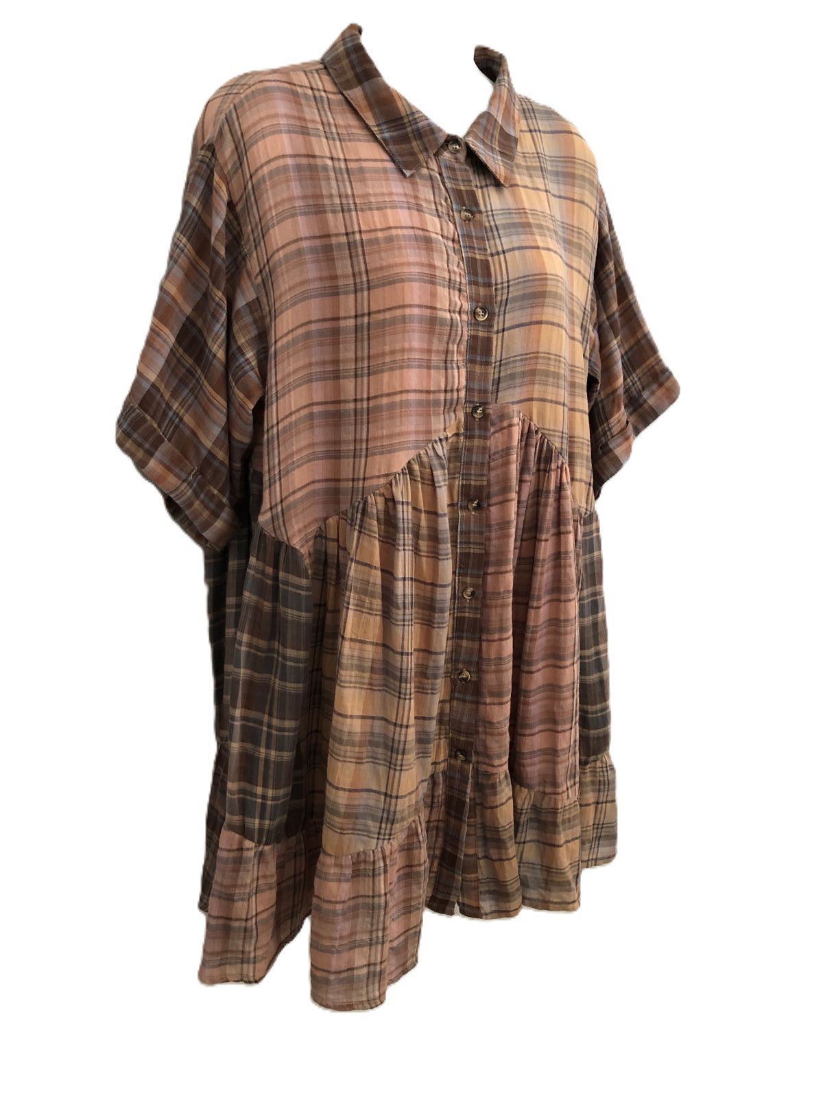 By Together Plaid Cotton Dress Oversized Separate Lining Size Small