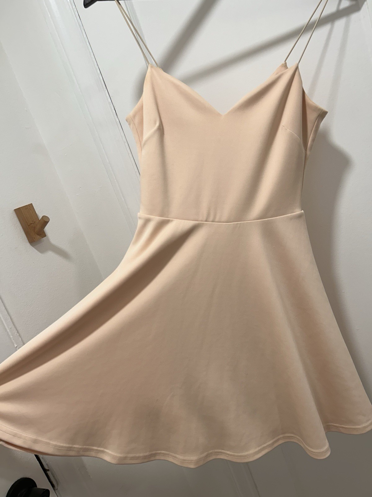 ASOS Womens US 2 Beige Solid Fit & Flare Short Dress V-Neck Sleeveless Straps