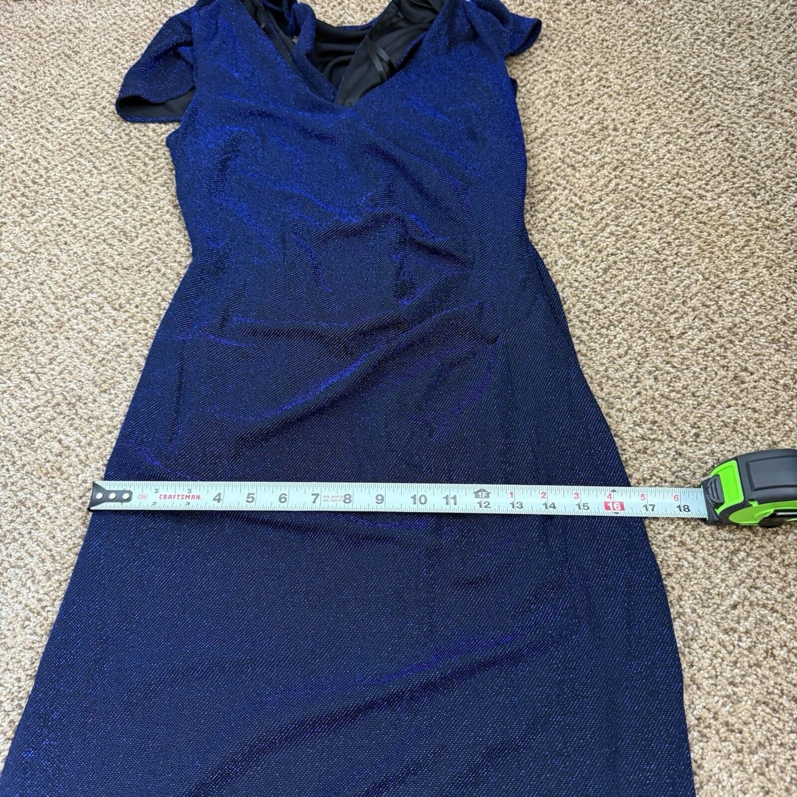 Jessica Howard Womens 14 Capelet Evening Gown Shimmery Blue/Black Fit And Flare