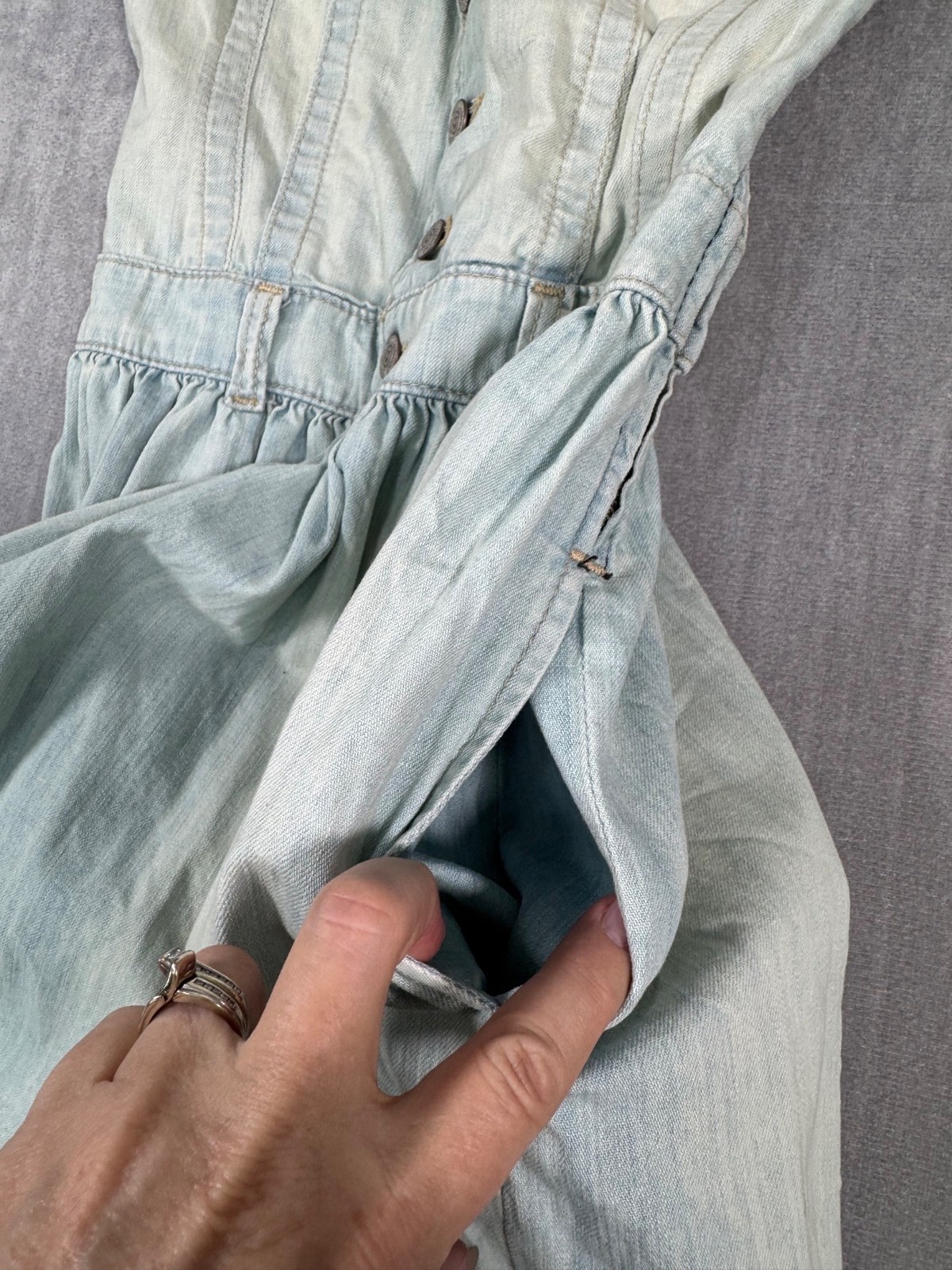 True Religion Denim “Store Sample” Button-Up Dress S Pockets Flared Light Wash