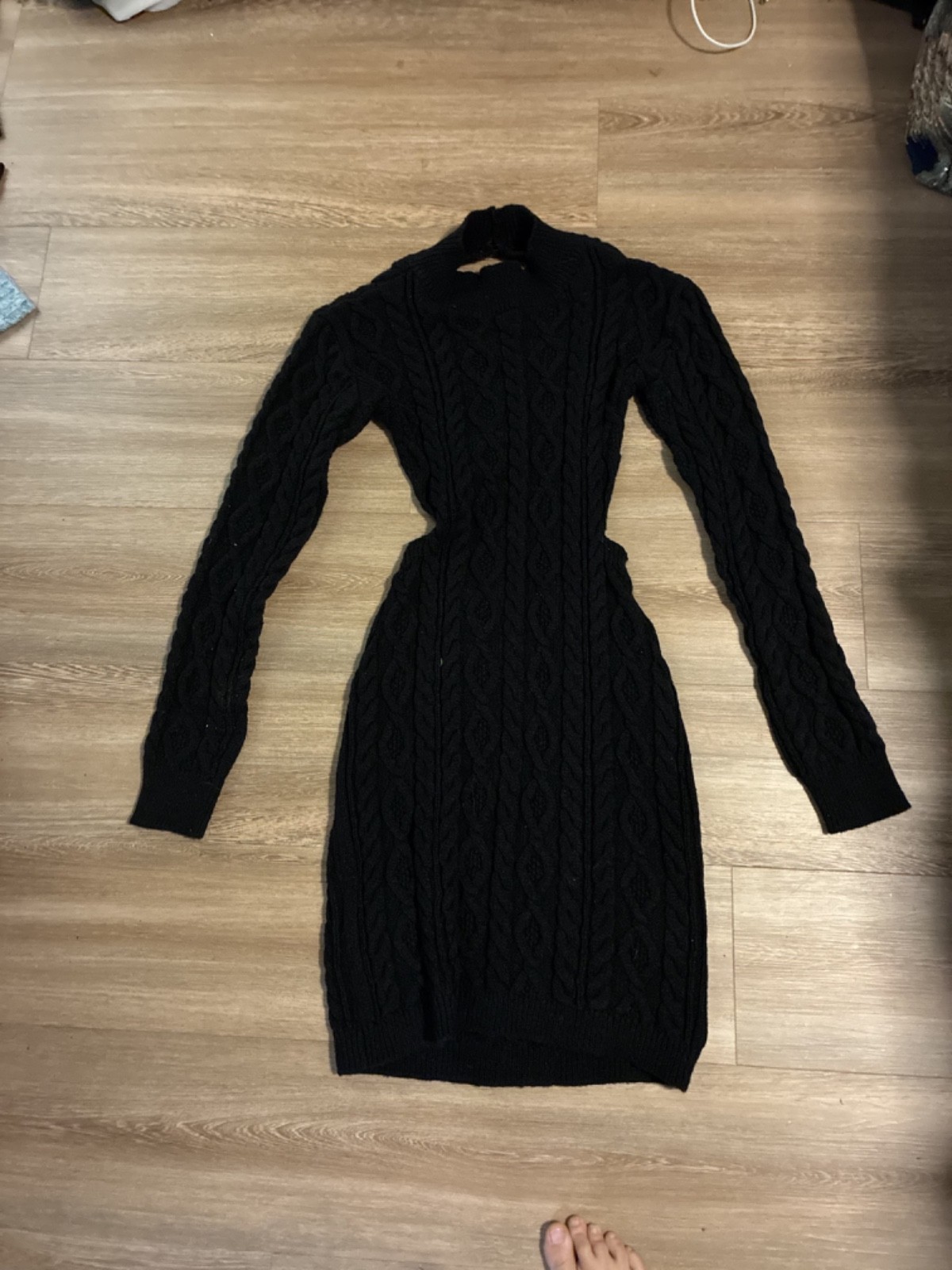 Black Cable Knit Cut Out Mini Dress Size M