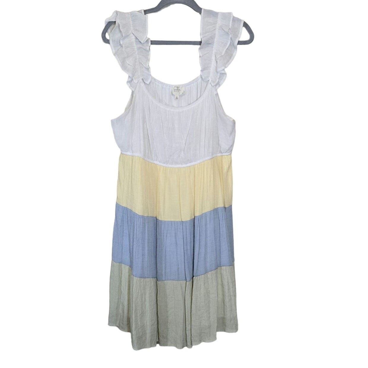 Perch by Blu Pepper Color Block Tiered Mini Dress Ruffles Multicolor 2XL Gauzy