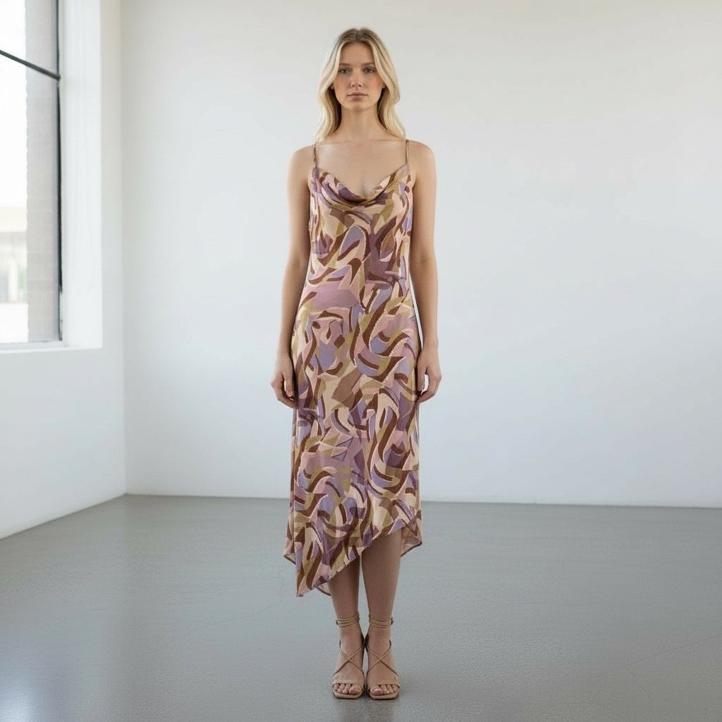 Vtg Y2K Mile Gabrielle Geometric Print Sequins Asymmetric Hem Dress Size 12 NWT