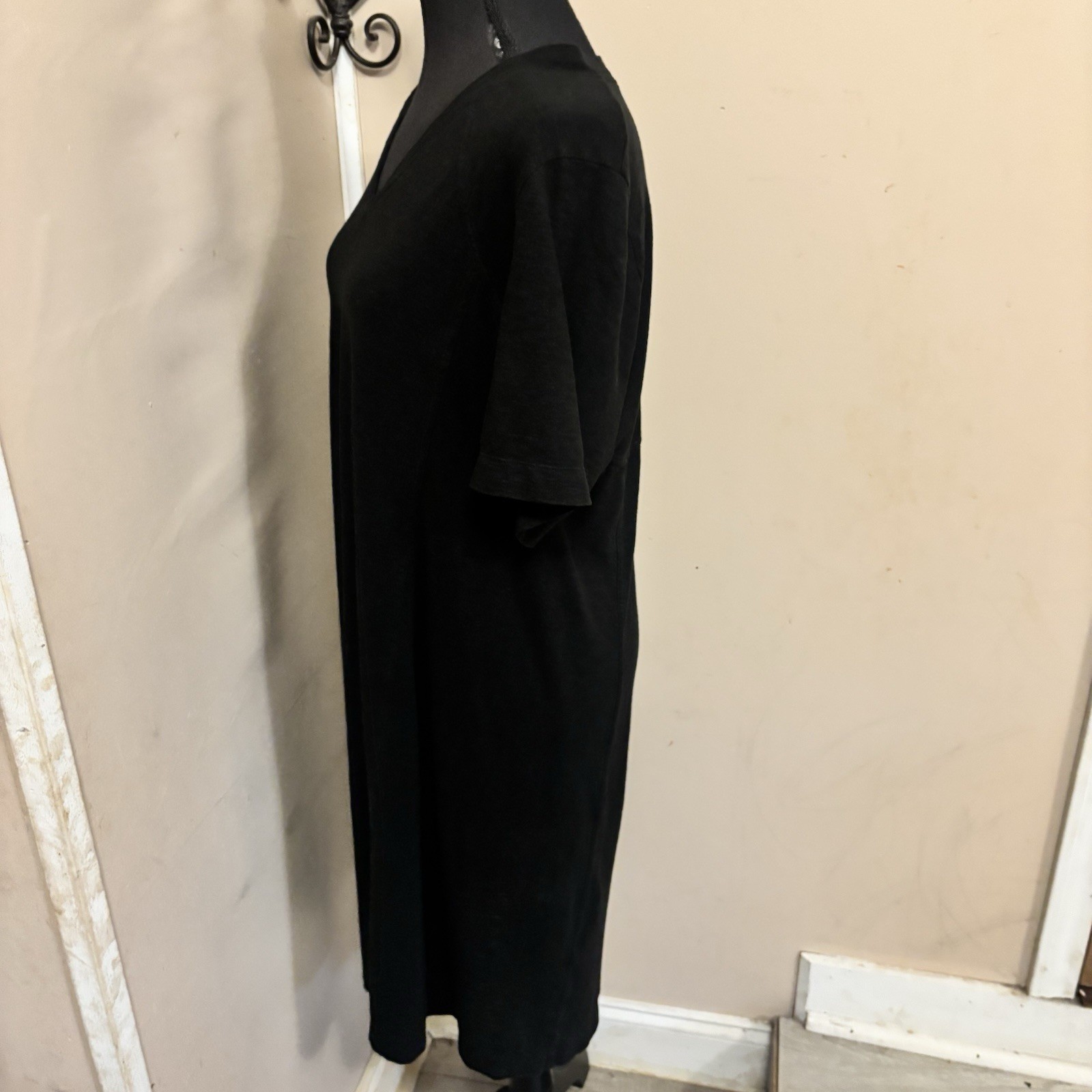 Eileen Fisher Black Hemp Organic Cotton Shift Dress Size Large