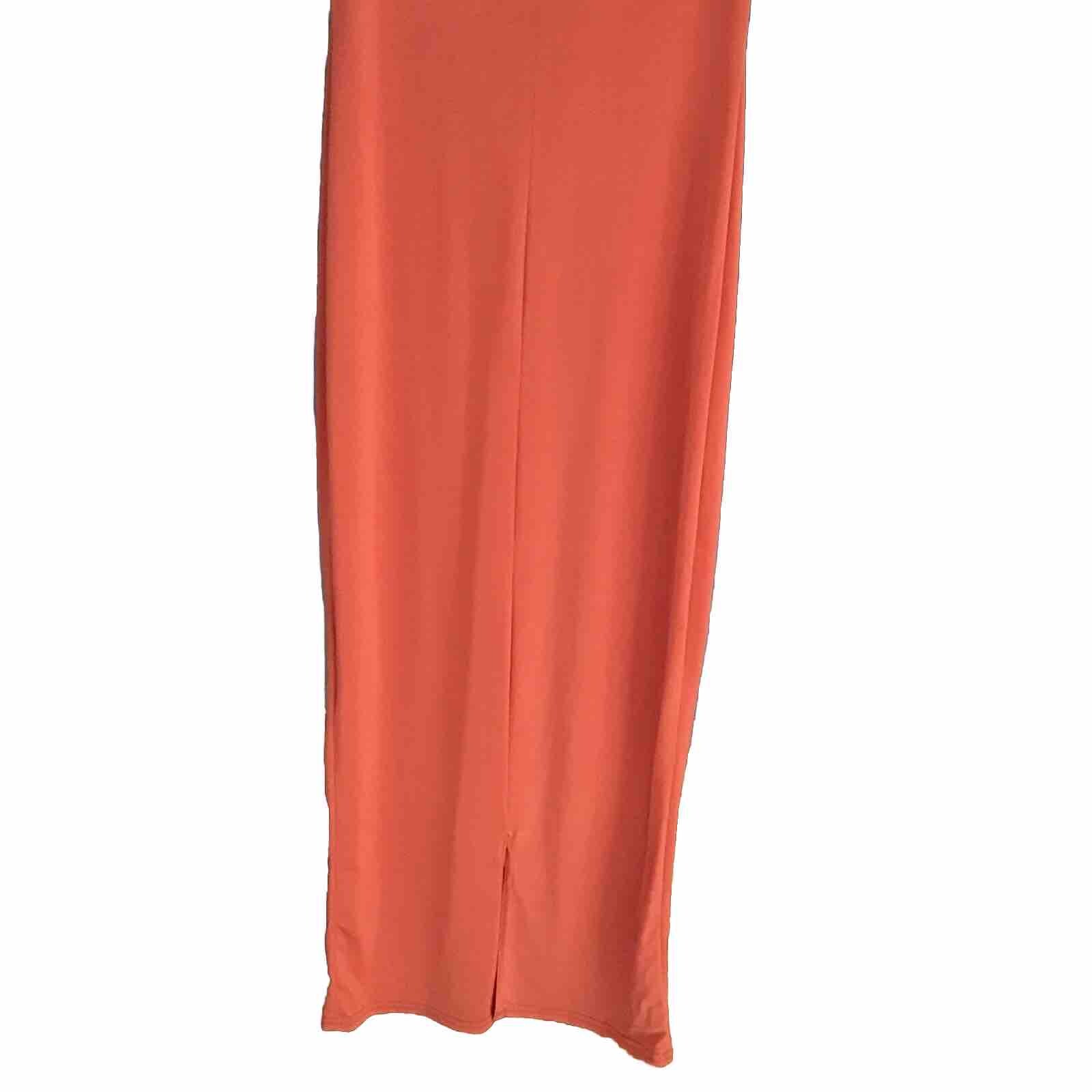 Womens MISGUIDED MIDI DRESS CORAL ORANGE SUMMER SLINKY SINGLE LAYER UK10 BNWT