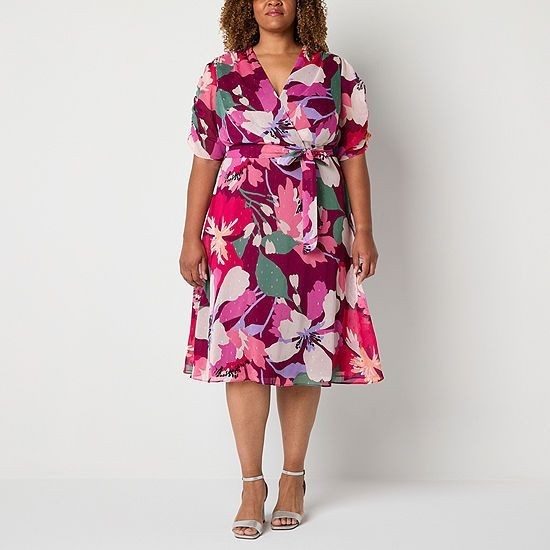 Liz Claiborne Women’s Plus Size NWT Faux Wrap Shimmer Midi Dress