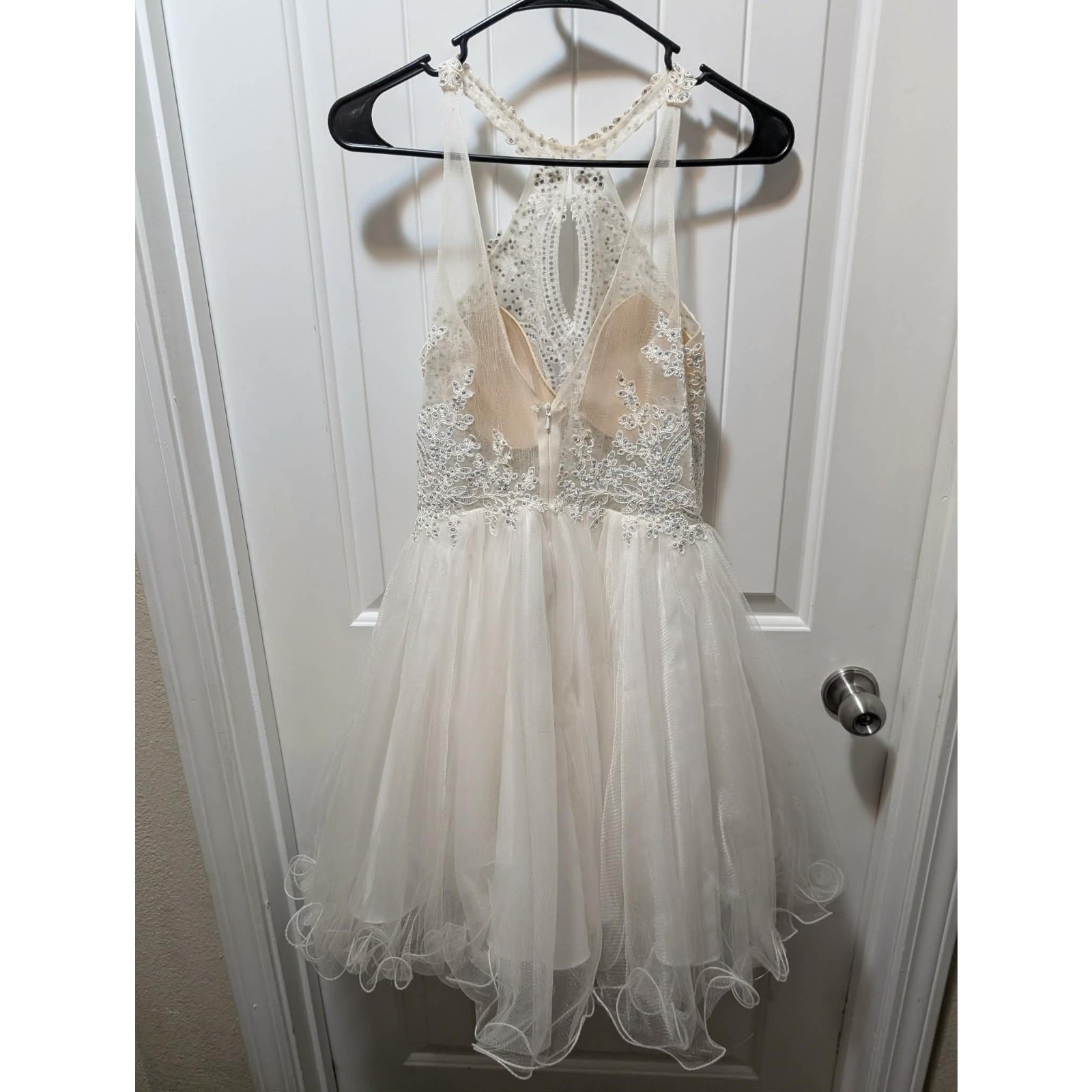 Dancing Queen Short Prom Hoco Formal Dress White Blue Iridescent Rhinestones M