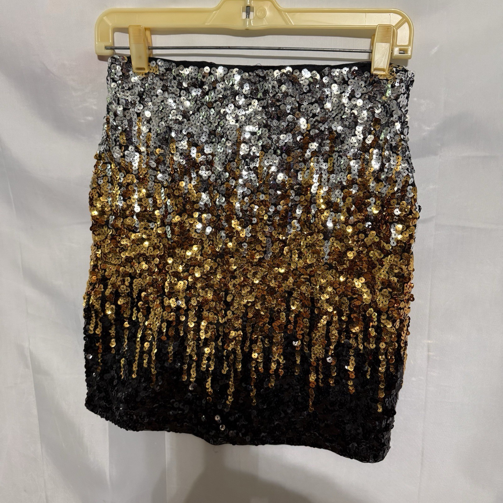 Maner Sequin Mini Skirt Women’s Medium Silver Gold Black Ombre Party Club M