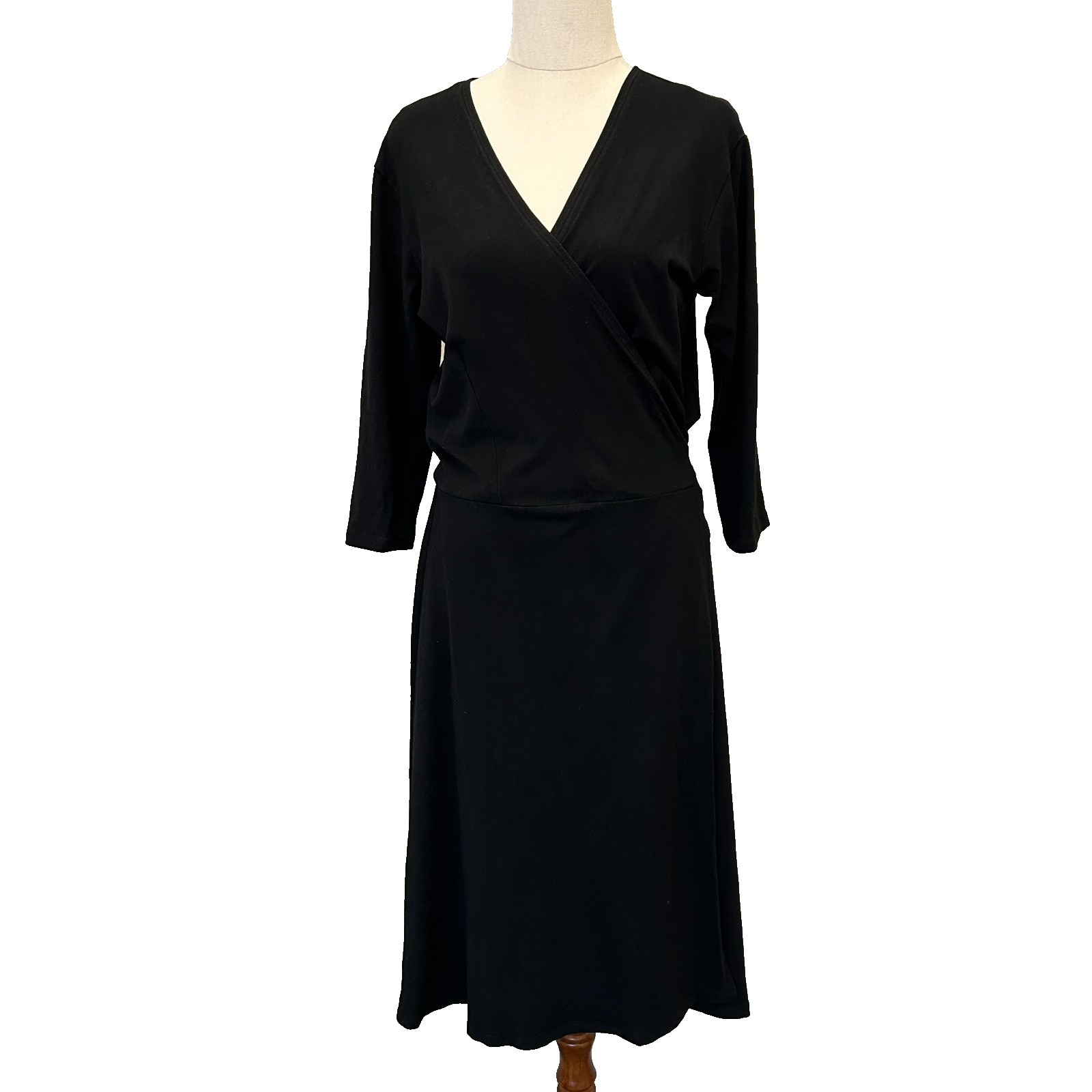 Mela Purdie Wrap Dress Women AU 12 Black Midi Stretch V Neck Made Australia