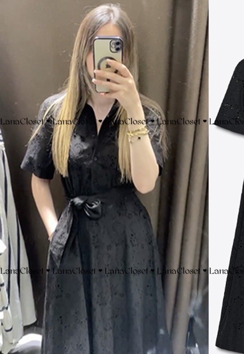 ZARA NWT WOMAN SS25 ZW COLLECTION EMBROIDERED SHIRT DRESS BLACK | 4786/137