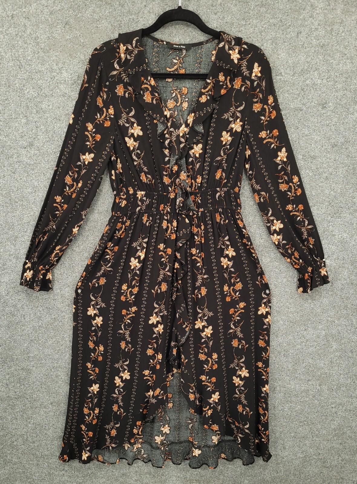 Doe & Rae Midi Dress Womens Small Hi Low Fit & Flare Elastic Waist Black Floral