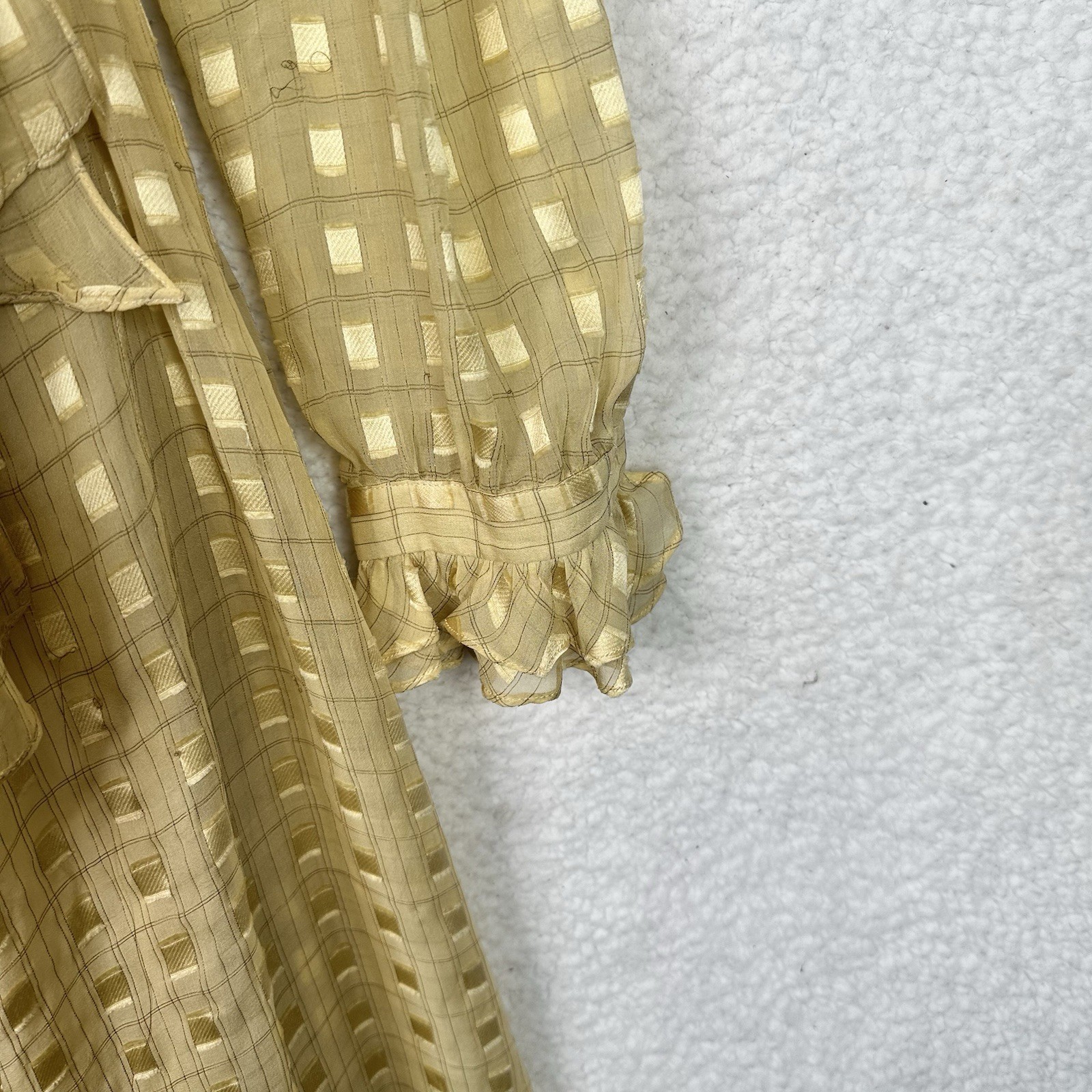 Vintage The Silk Farm ICINOO 100% Silk Sheer Grid Maxi Dress Slip Beige Size 12