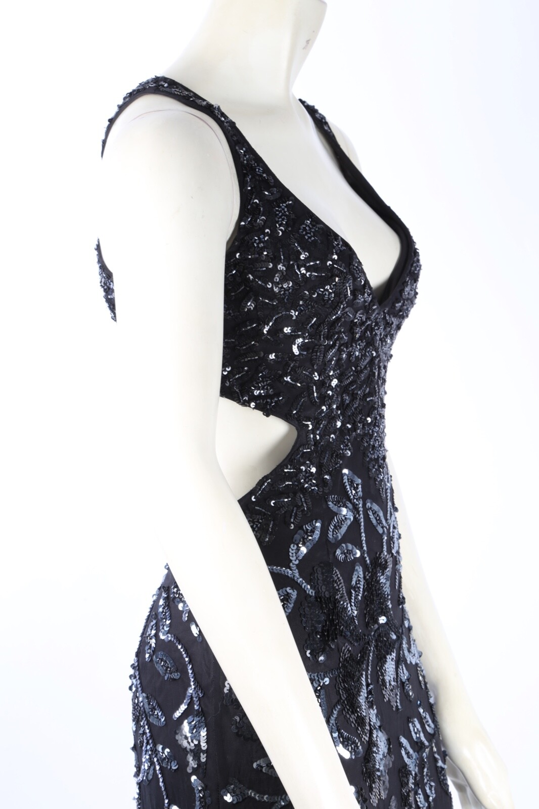 Cassandra Stone Black Silver Silk Beaded Embroidered Gown V Neck Dress Womens 0