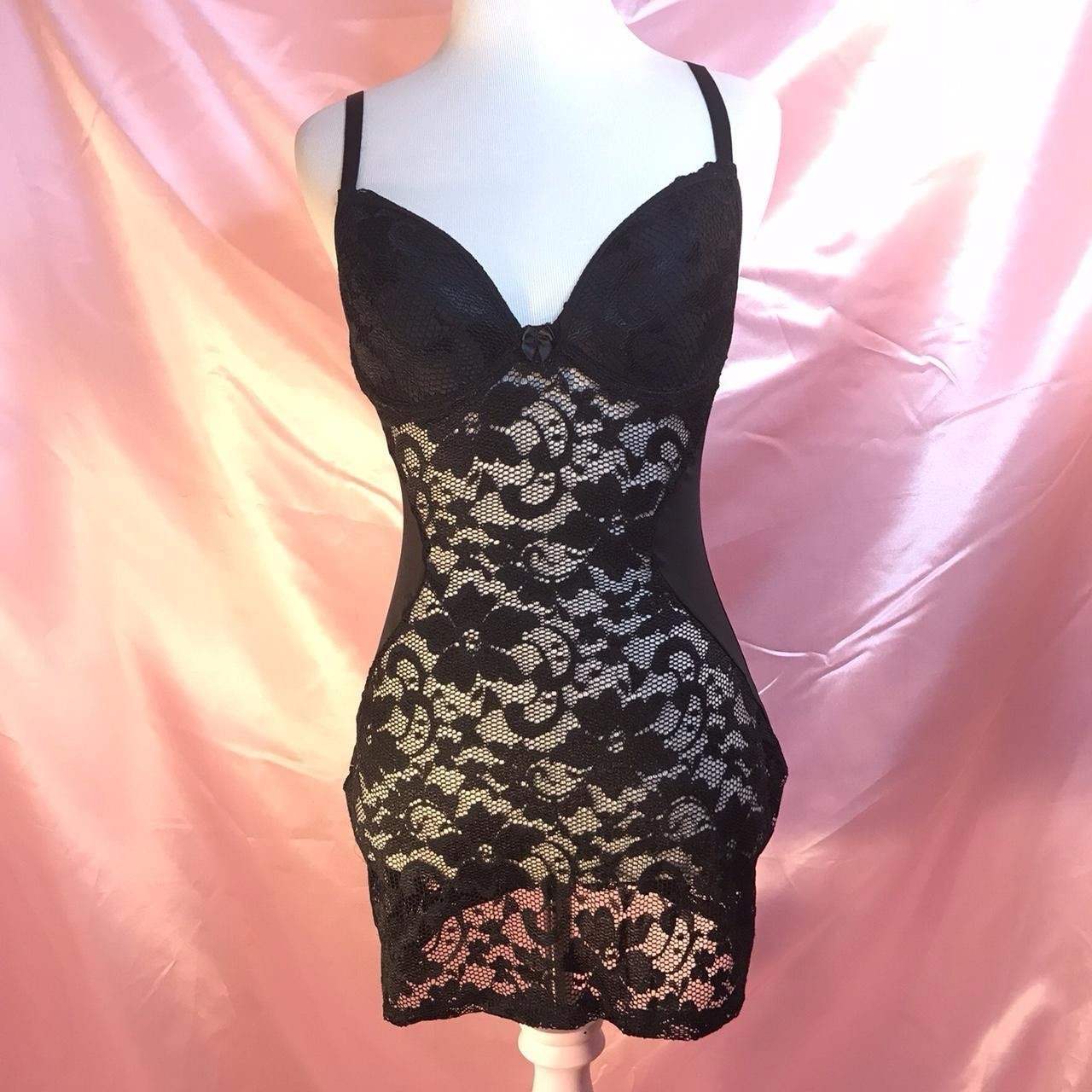 Black Lace Bodycon Slip Dress with Padding Size Medium New