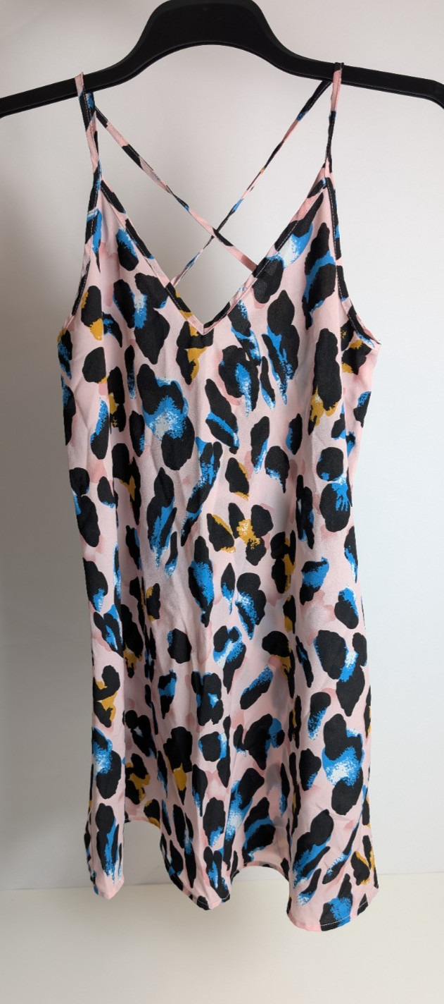 Pink Floral Dress US 6 UK 10 Satin Silk Feel Slip Summer 90s Cami Thin Strap