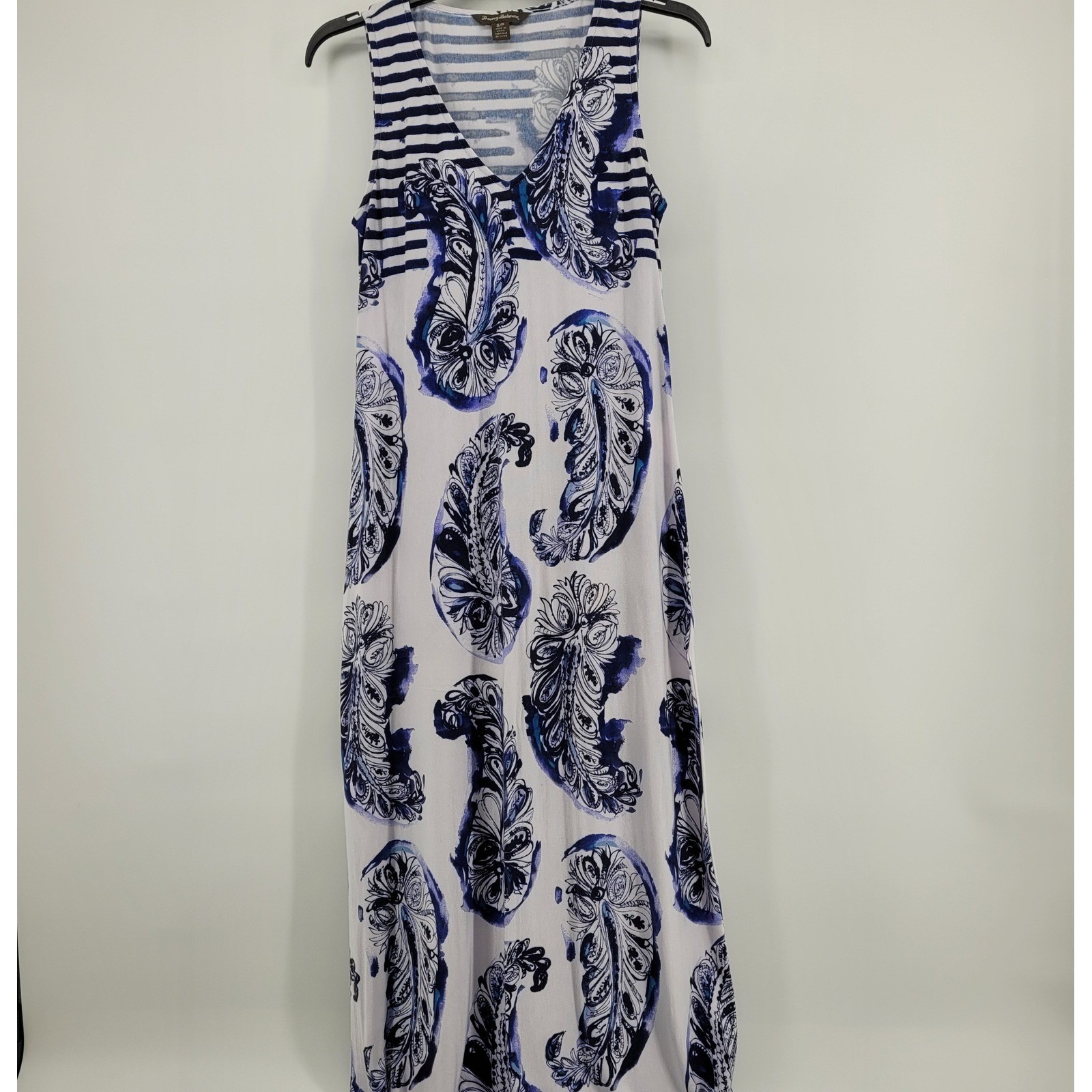 Tommy Bahama Womens Blue White Paisley Stripe Sleeveless Maxi Dress Small S/P