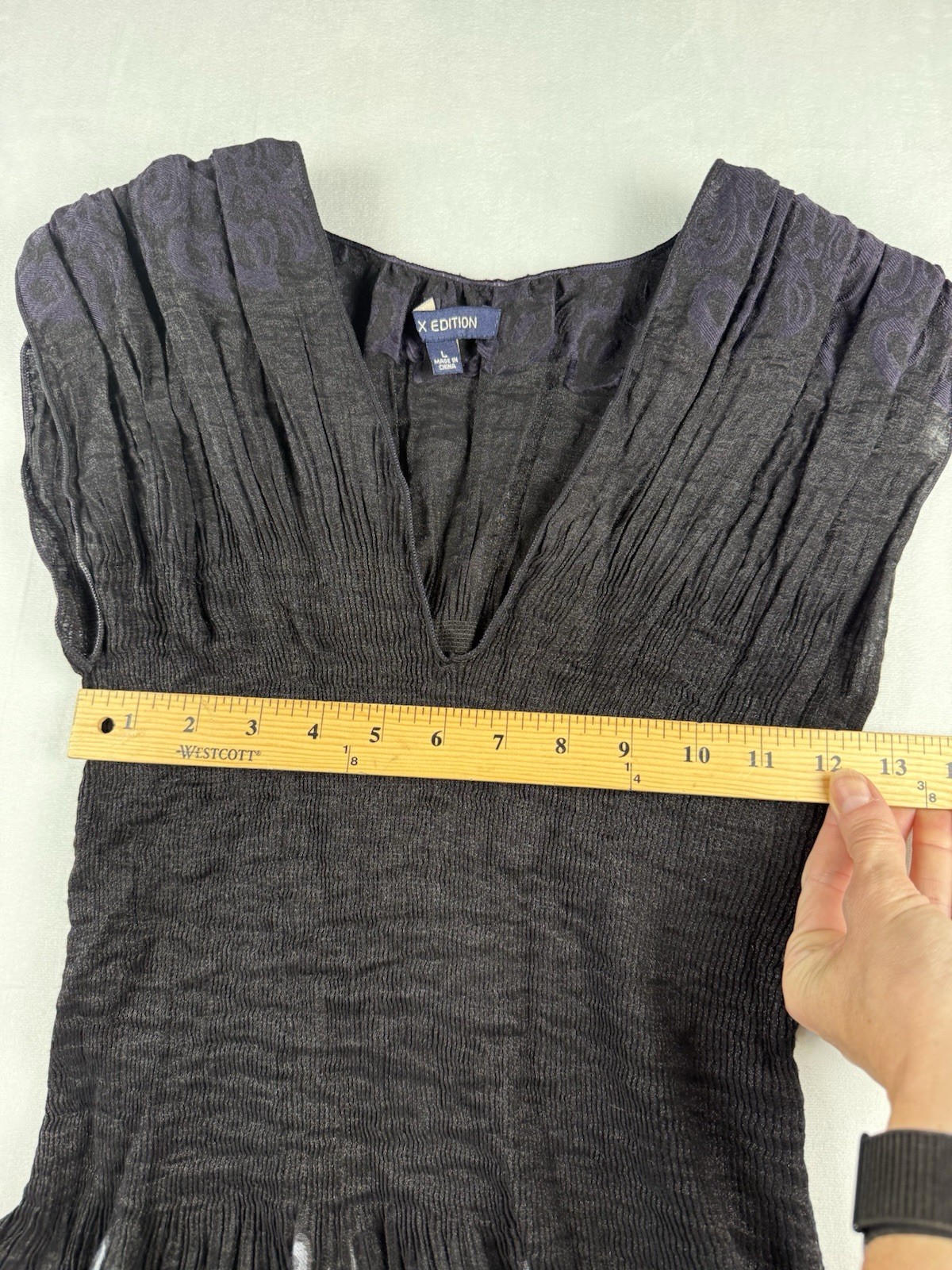 Max Edition Embroidered Crinkle Dress L Black Whimsigoth Y2K Stretch Sleeveless