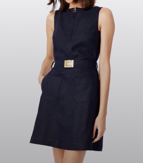 Tory Burch Nadia Linen Sleeveless Sheath Dress with T Belt 12 Navy Blue