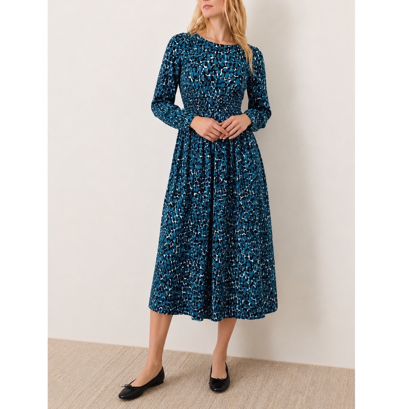 Jessica Howard Turquoise/Black Long Sleeve Printed Fit and Flare Dress NWT