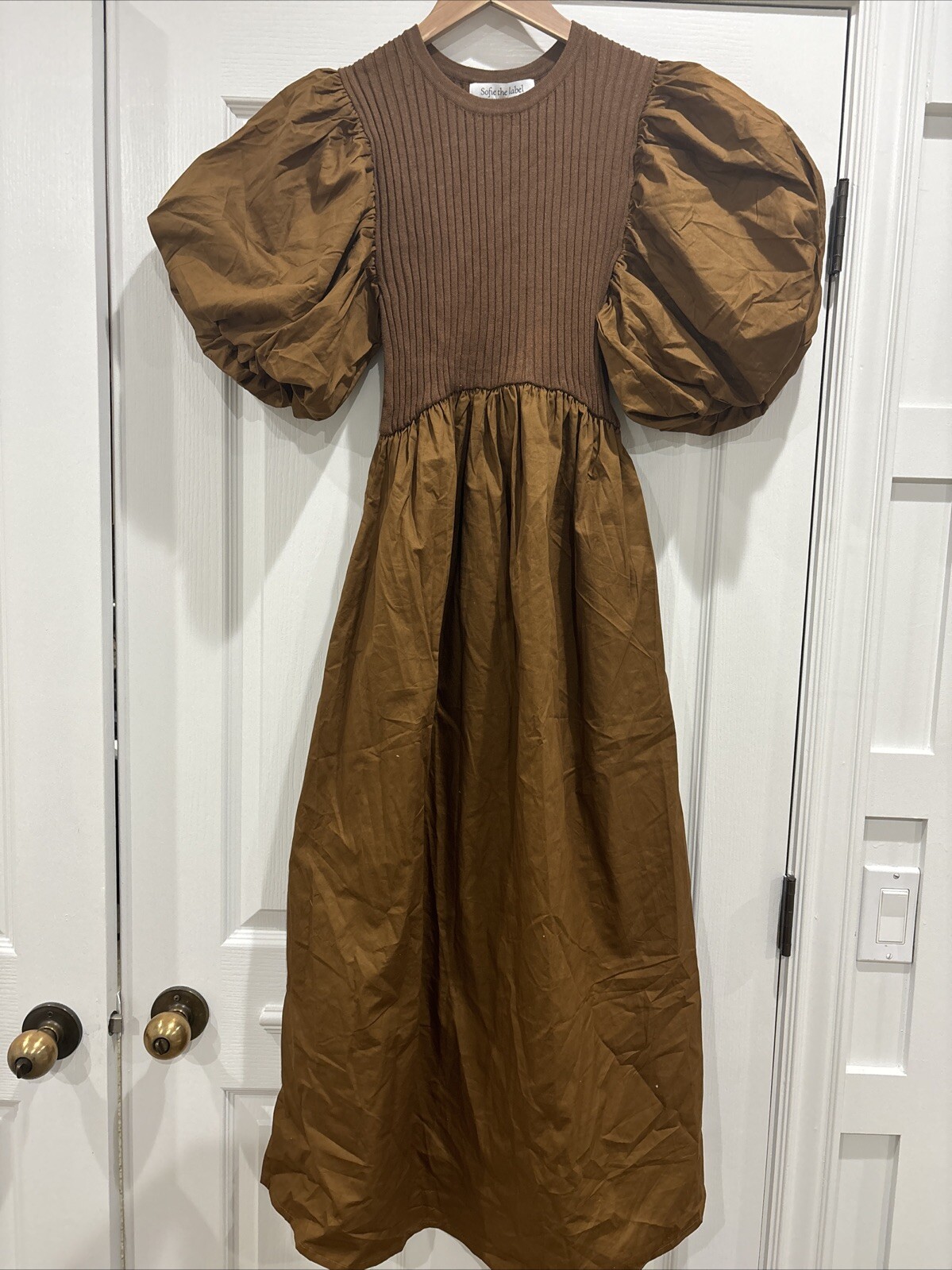 Sofie the Label Tori Puff Sleeve Contrast Maxi Dress Rust Small MSRP $109 Women