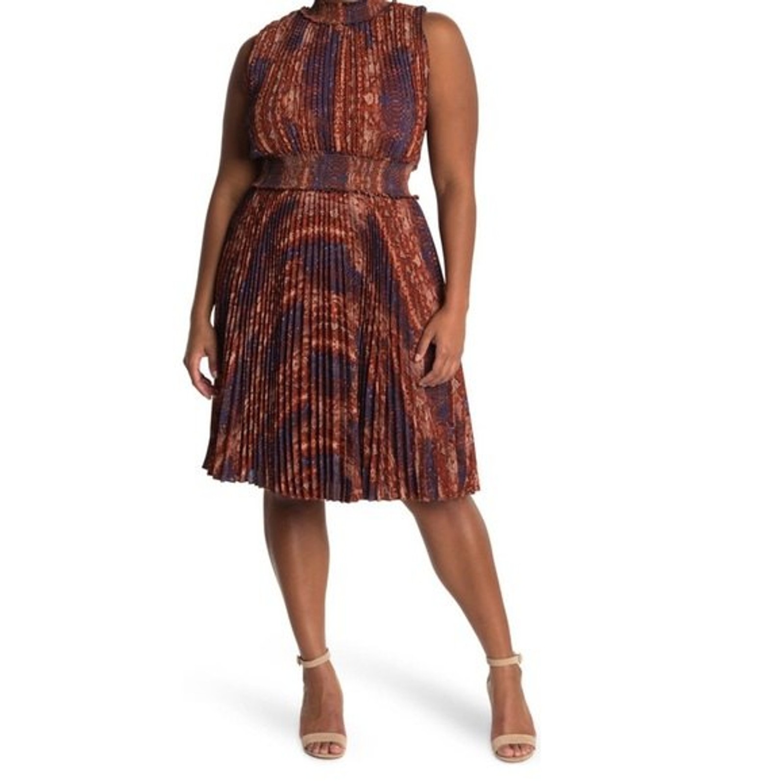 Nanette Lepore Smocked Snake Print Sleeveless Dress Size 8 Brown