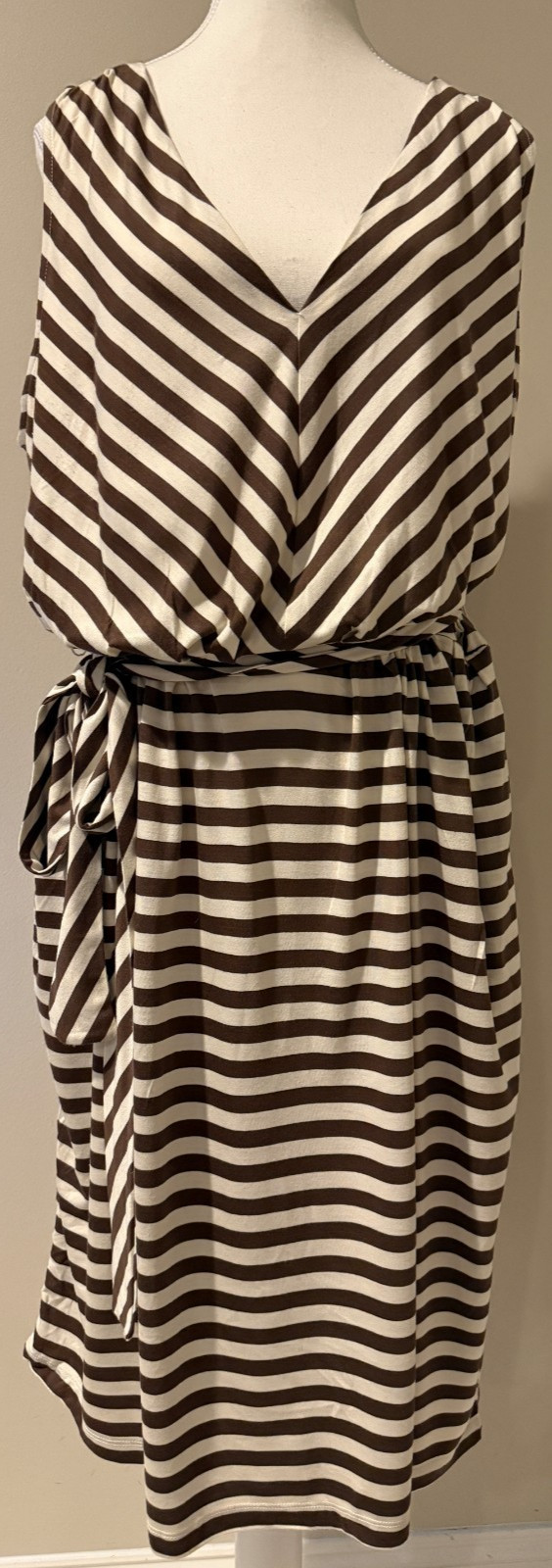 TALBOTS Womens Brown & White V Neck Dress with Pockets – XL Extra Large