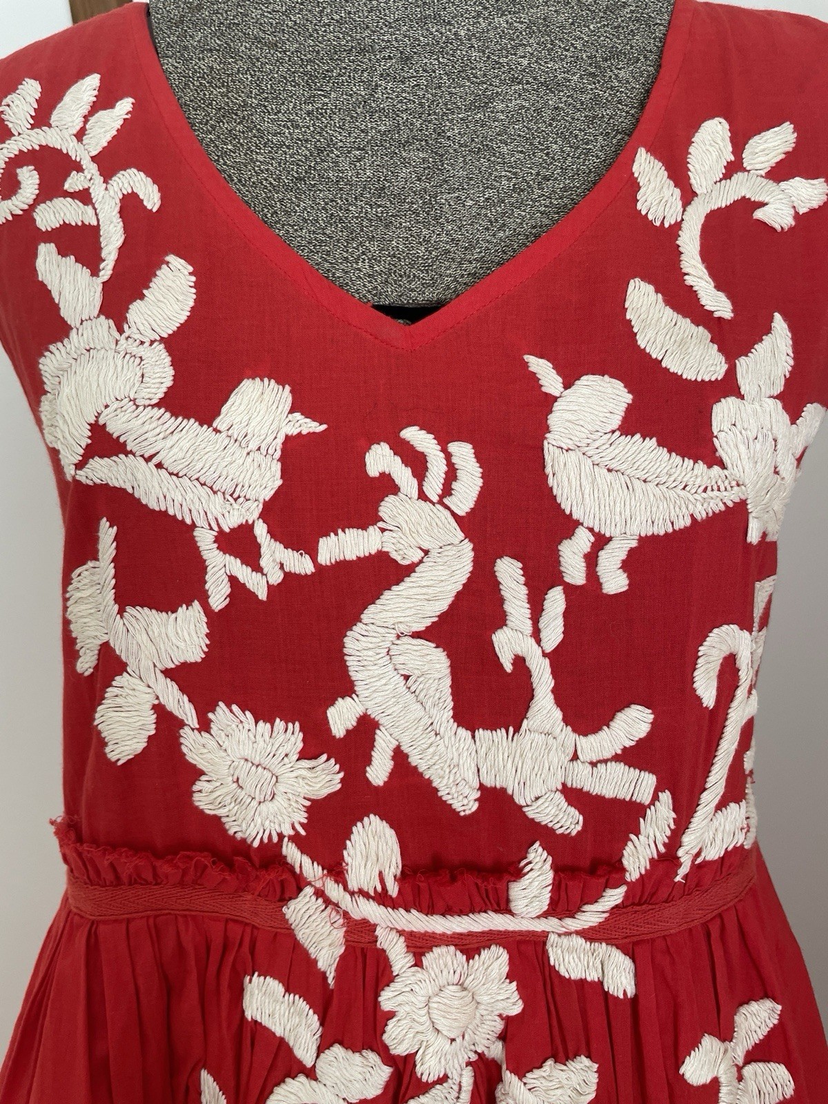 Husk Red Mexican Embroidered Boho Dress